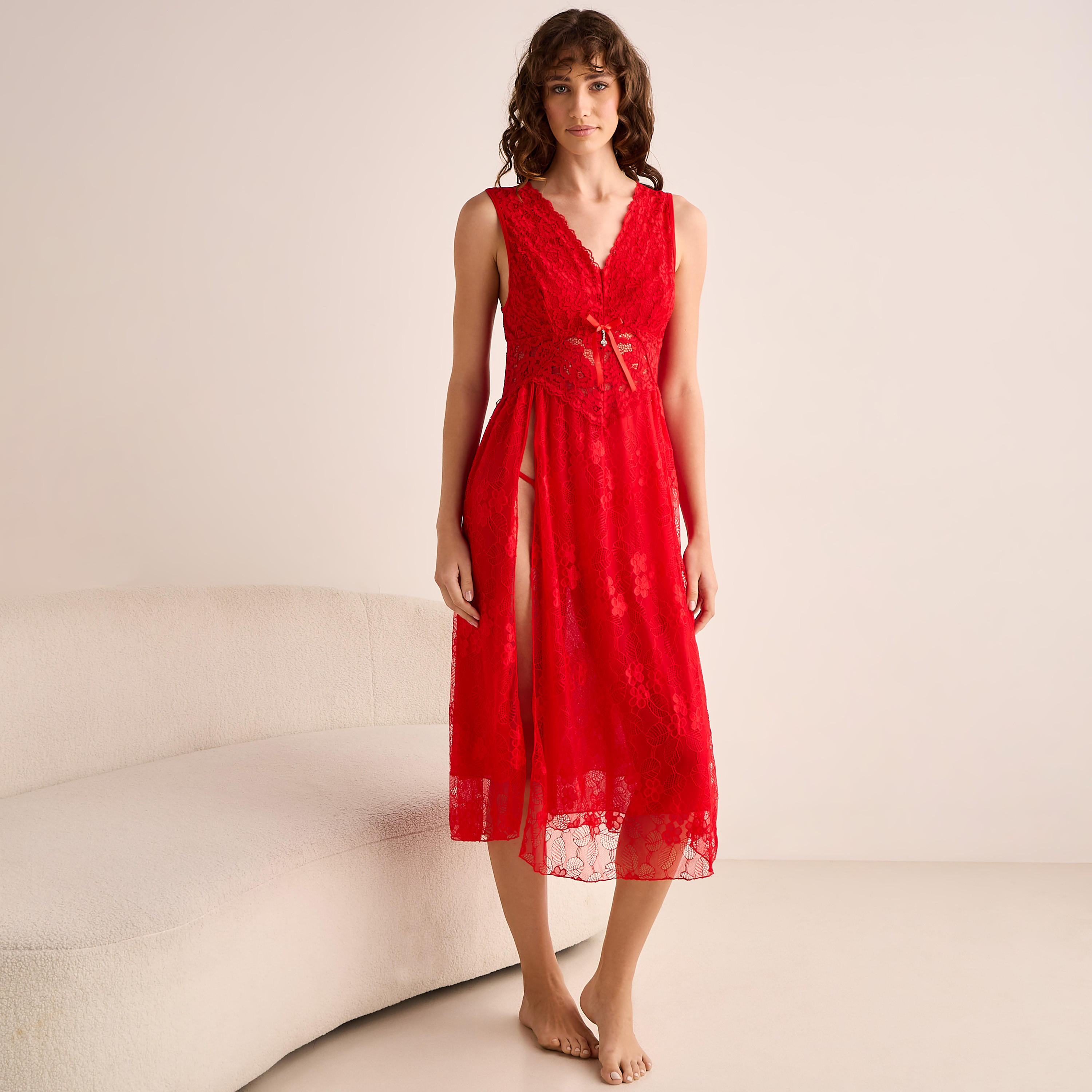 قميص نوم دانتيل مع سروال داخلي ثونج-women-clothing-lingerie-babydollsandbodysuits-image-1