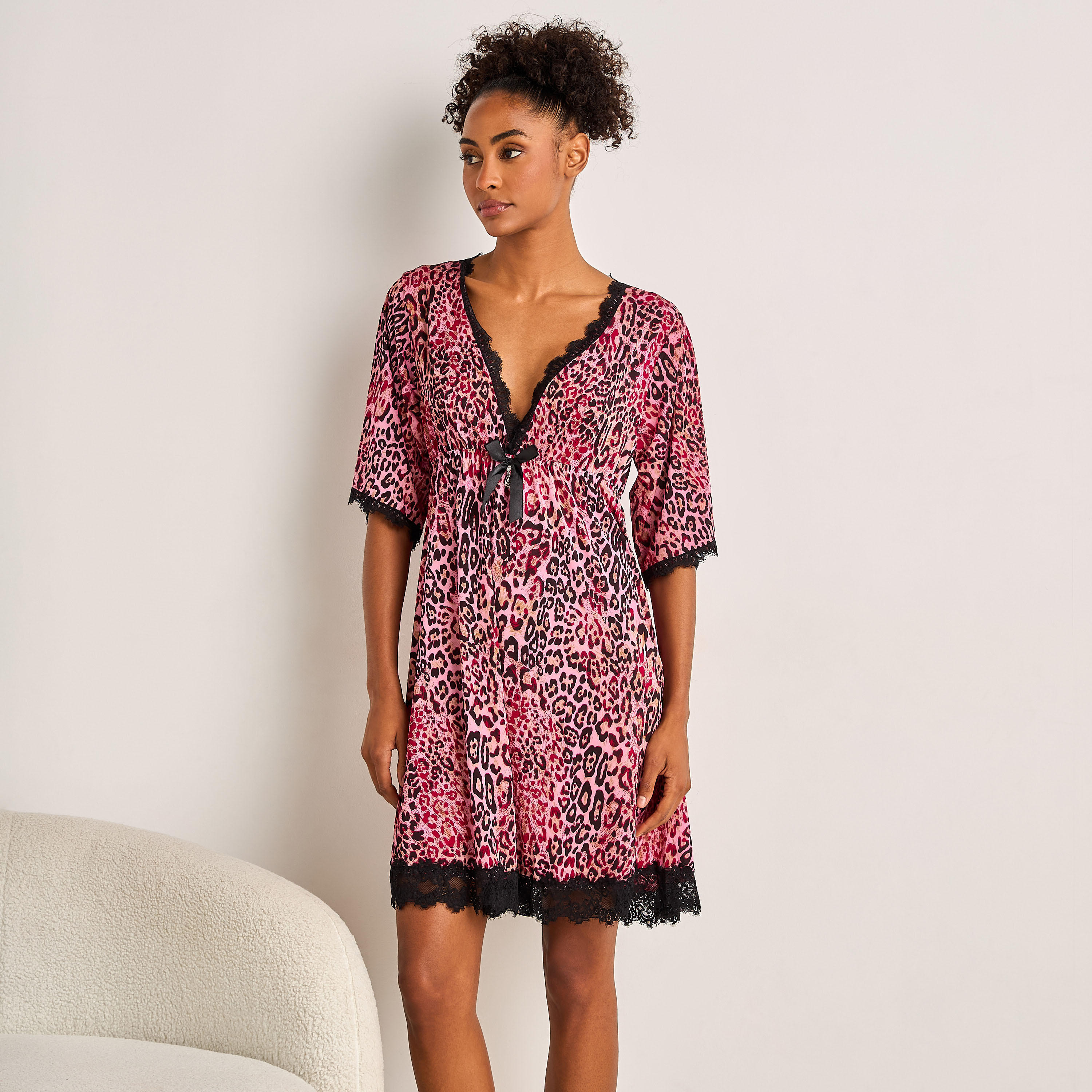 Night Dress with Animal Print and Lace Detail-women-clothing-nightwear-nighties-image-1