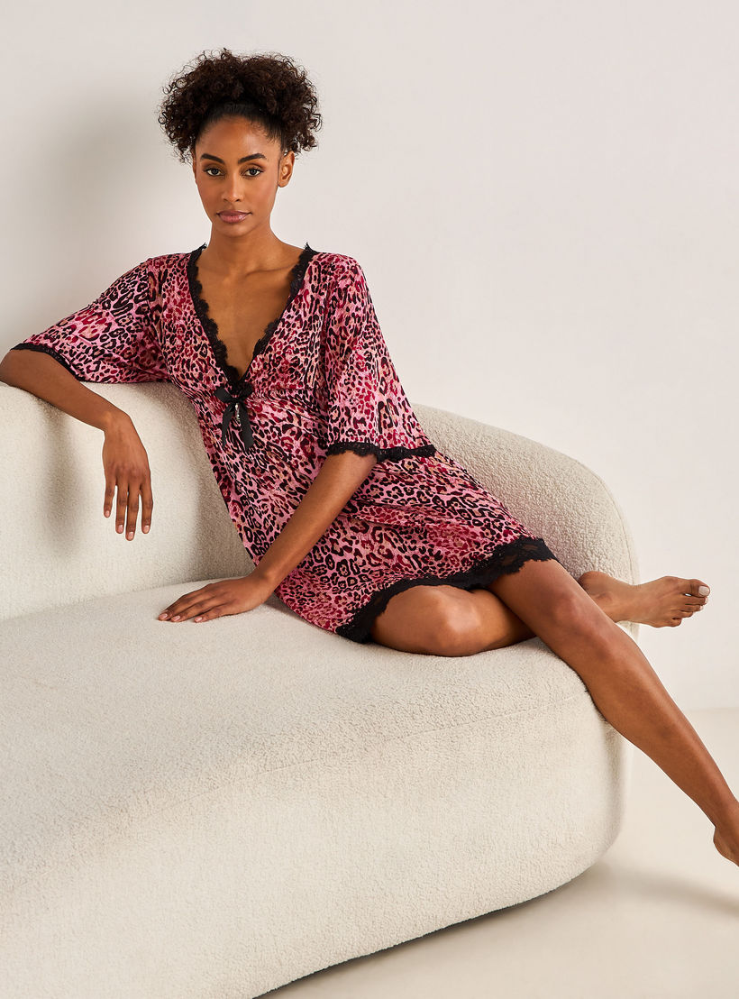Night Dress with Animal Print and Lace Detail-women-clothing-nightwear-nighties-image-2