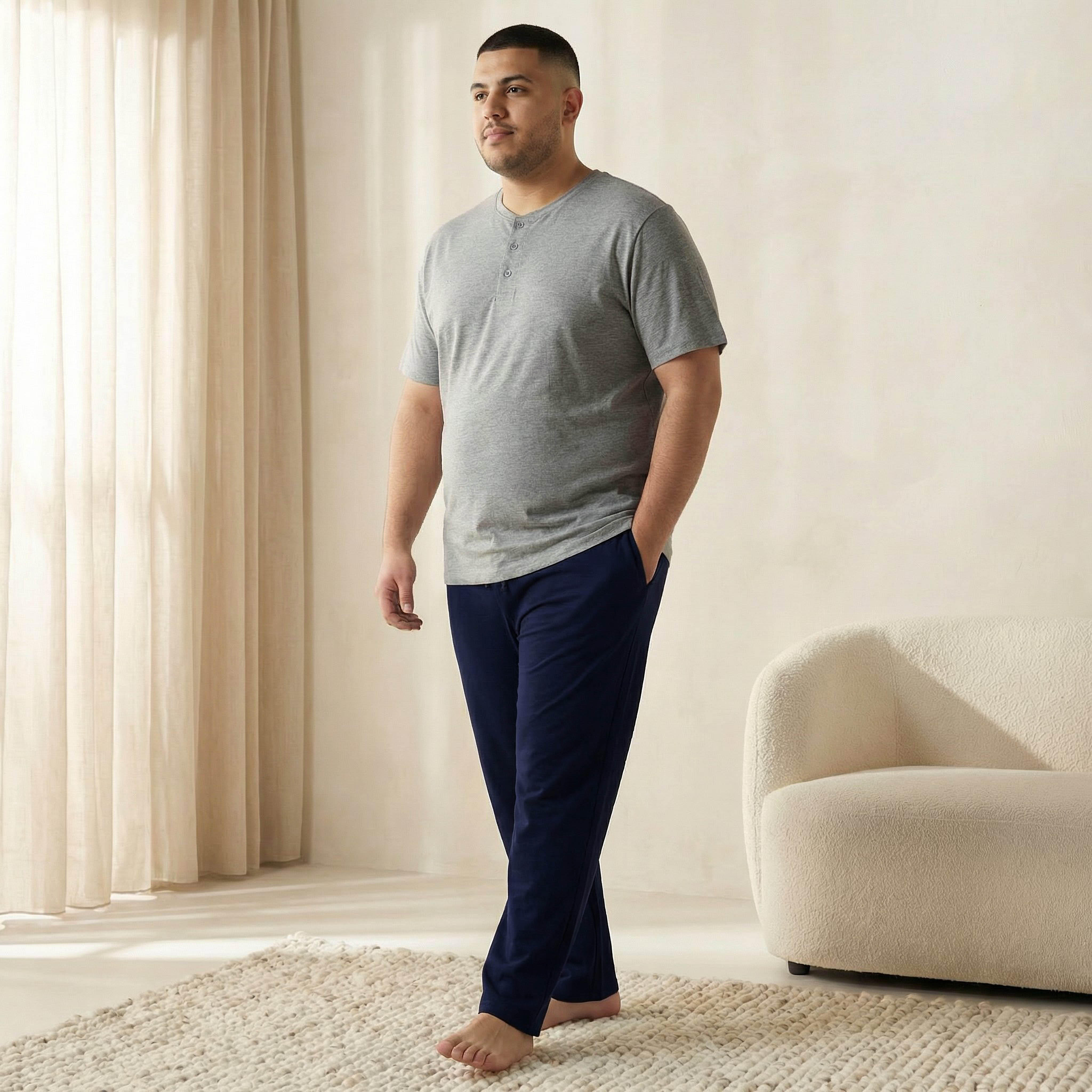طقم ملابس نوم قطن برباط خصر للرجال-men-clothing-nightwear-sets-image-1