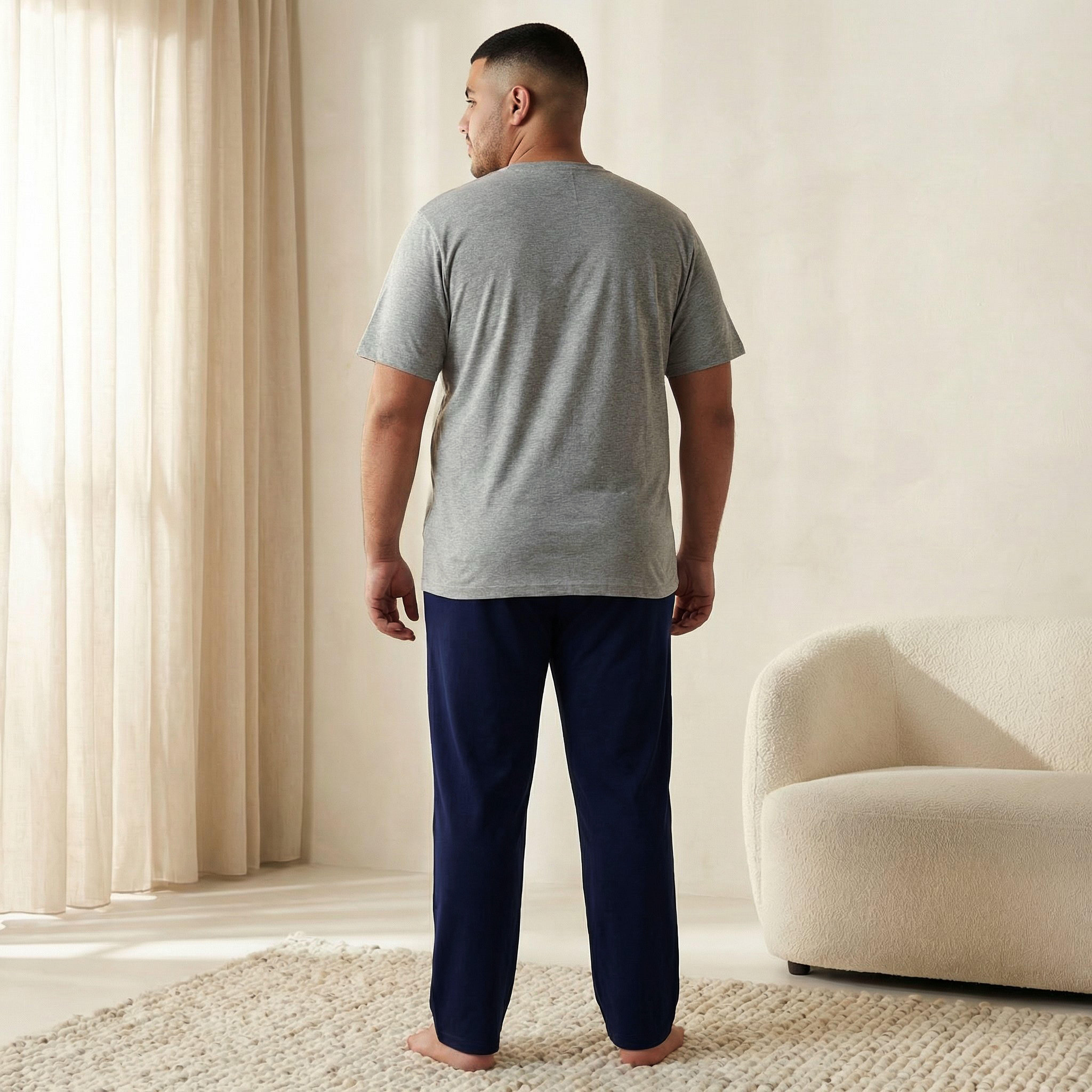 طقم ملابس نوم قطن برباط خصر للرجال-men-clothing-nightwear-sets-image-4