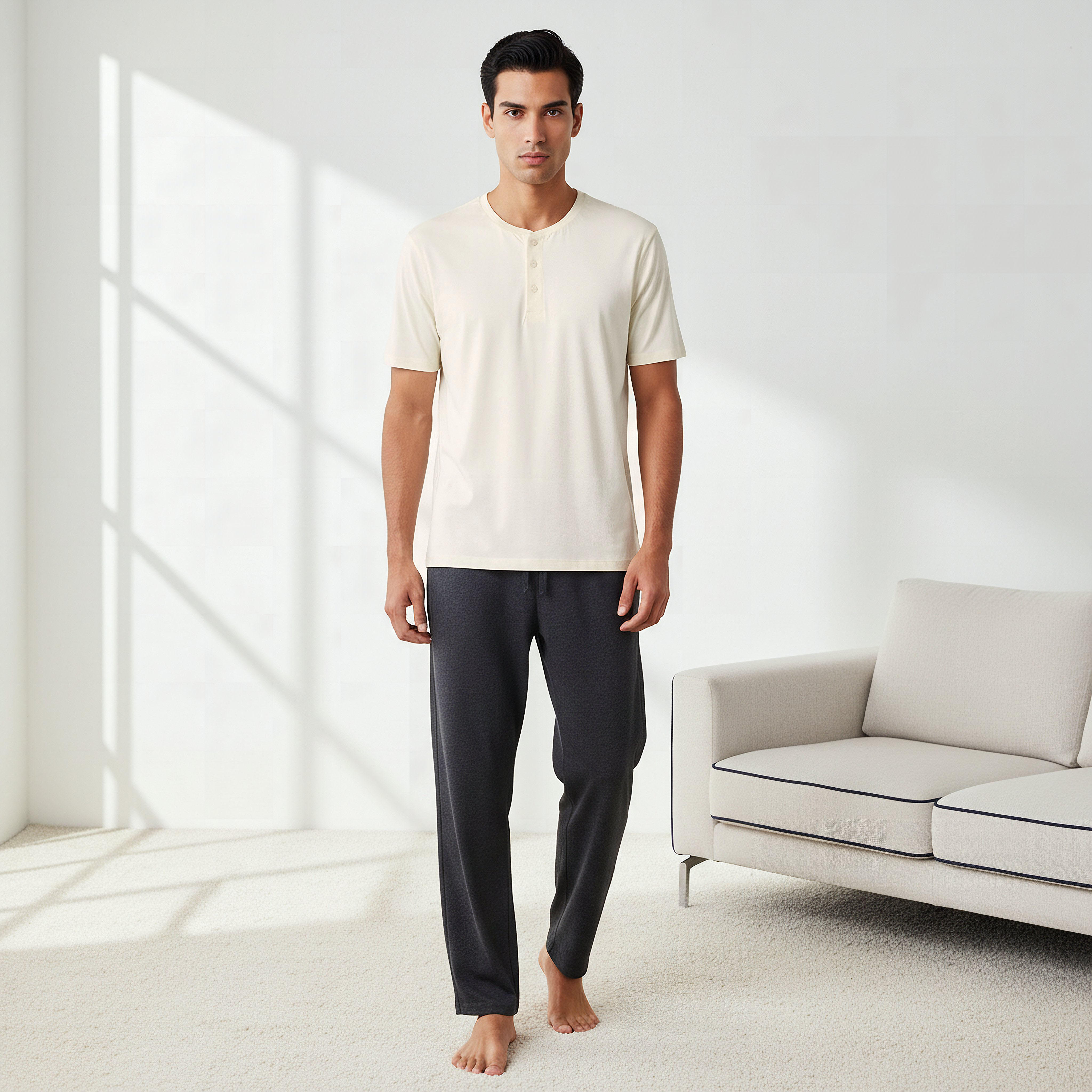 Men Cotton Henley Neck Nightwear Set-men-clothing-nightwear-sets-image-1
