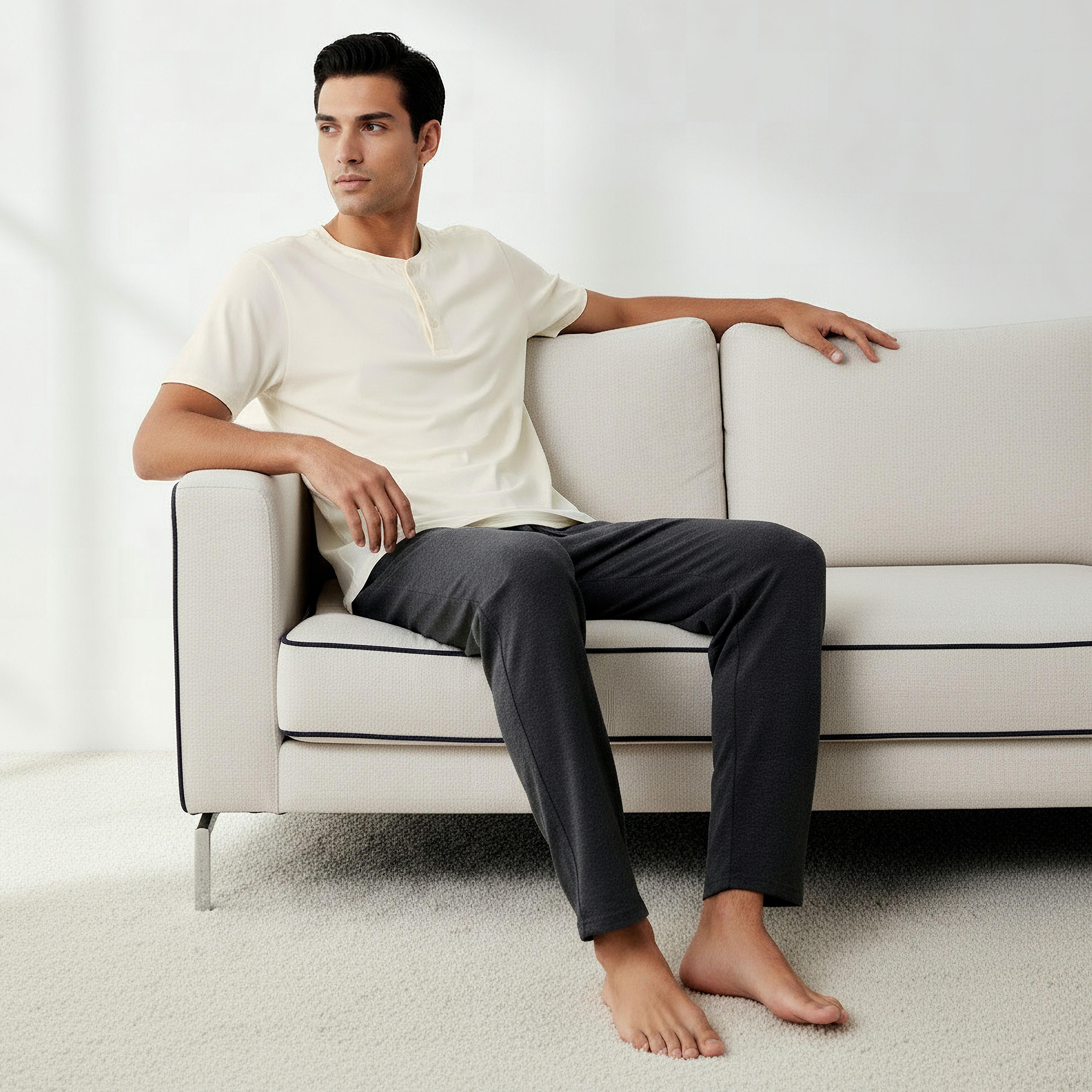 Men Cotton Henley Neck Nightwear Set-men-clothing-nightwear-sets-image-2