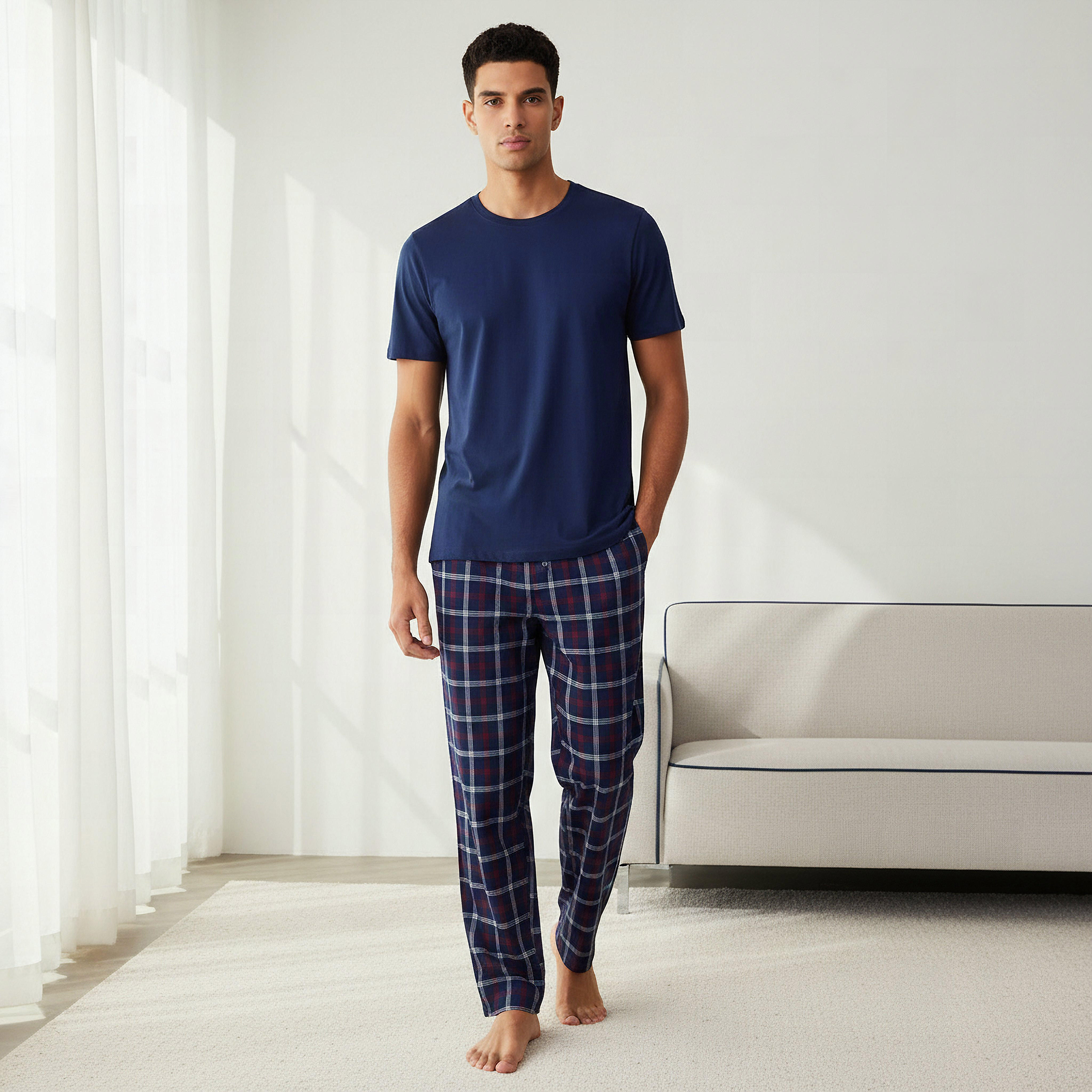 Men Cotton Checked Nightwear Set-men-clothing-nightwear-sets-image-1