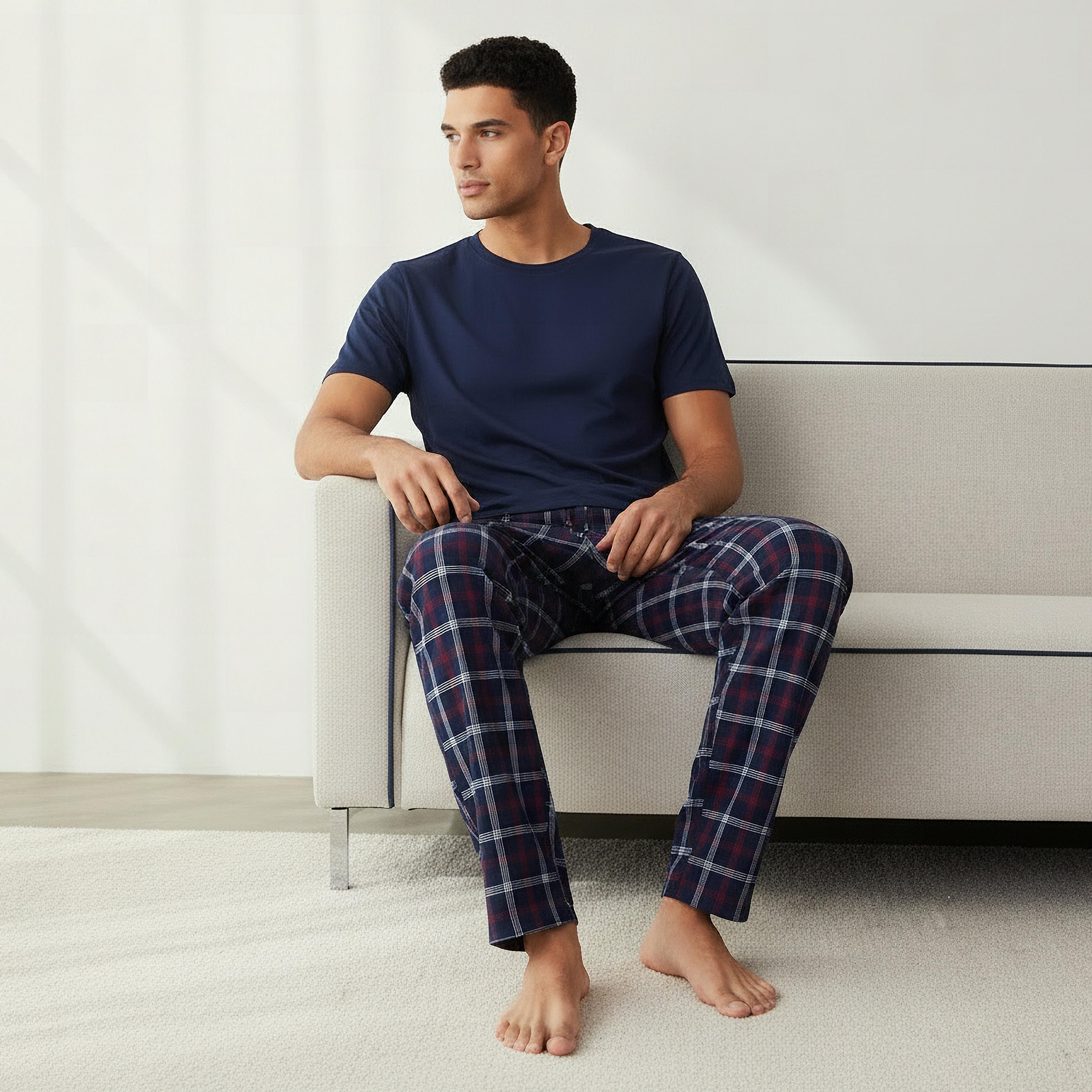 Men Cotton Checked Nightwear Set-men-clothing-nightwear-sets-image-2