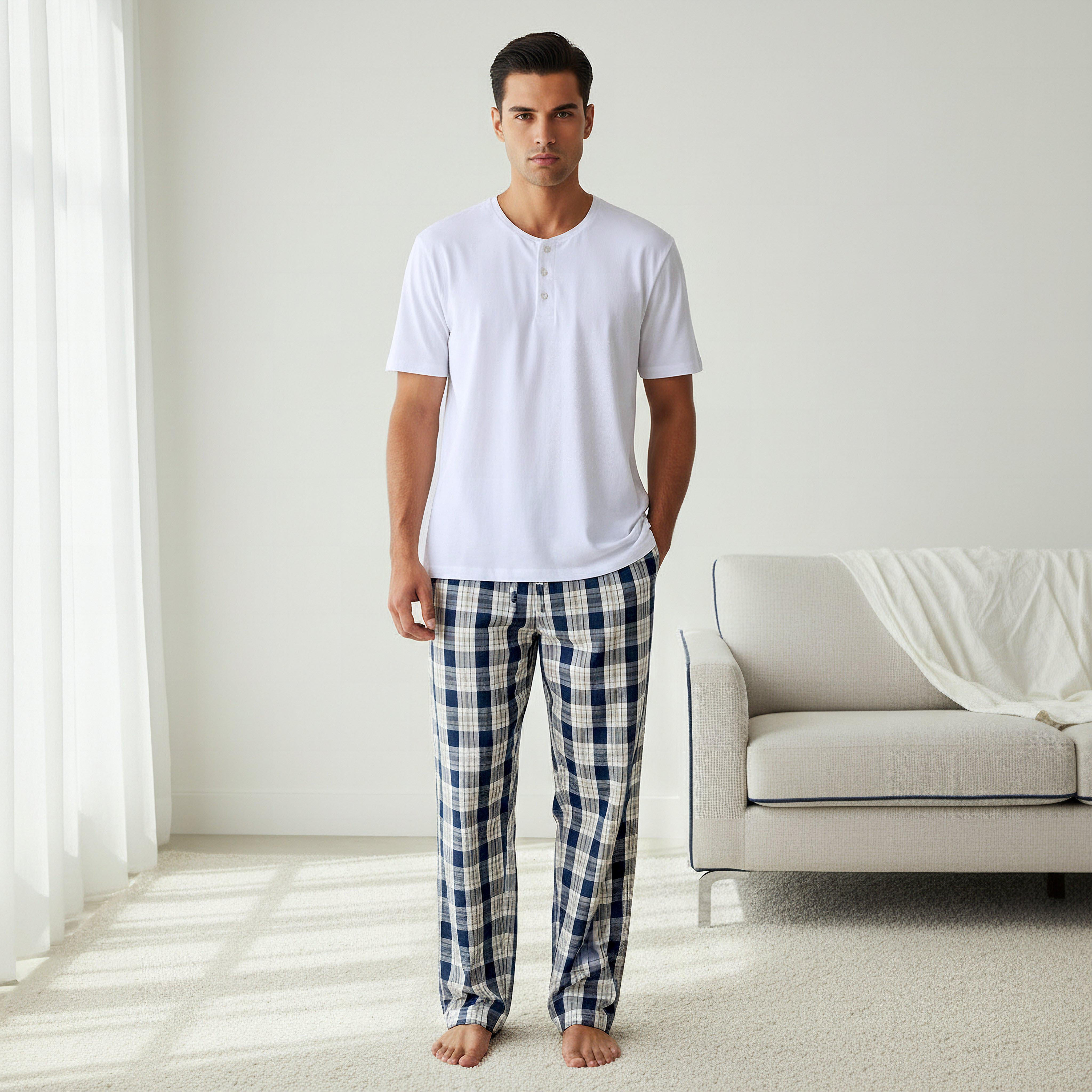 طقم بيجاما قطن كاروهات للرجال-men-clothing-nightwear-sets-image-1