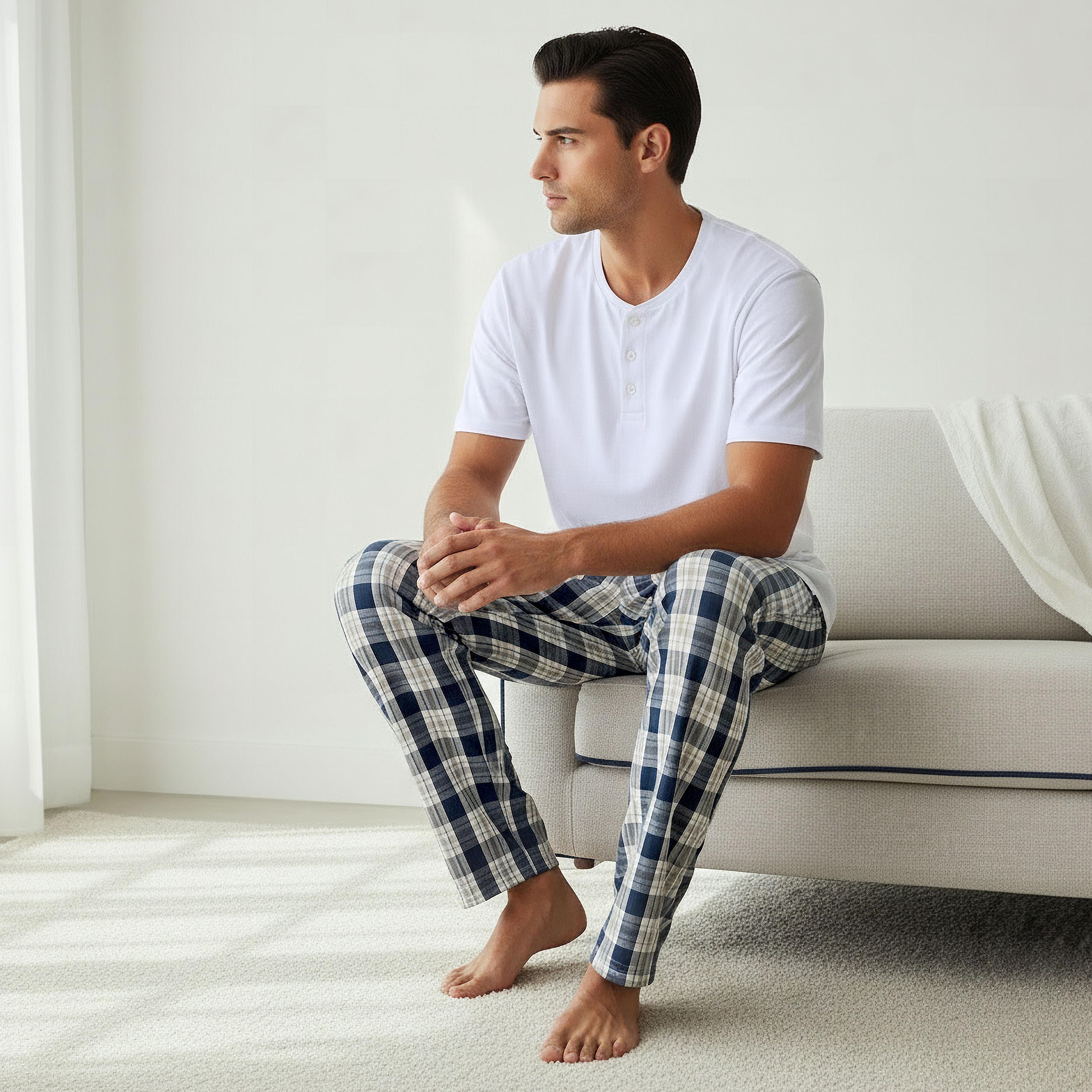 طقم بيجاما قطن كاروهات للرجال-men-clothing-nightwear-sets-image-2