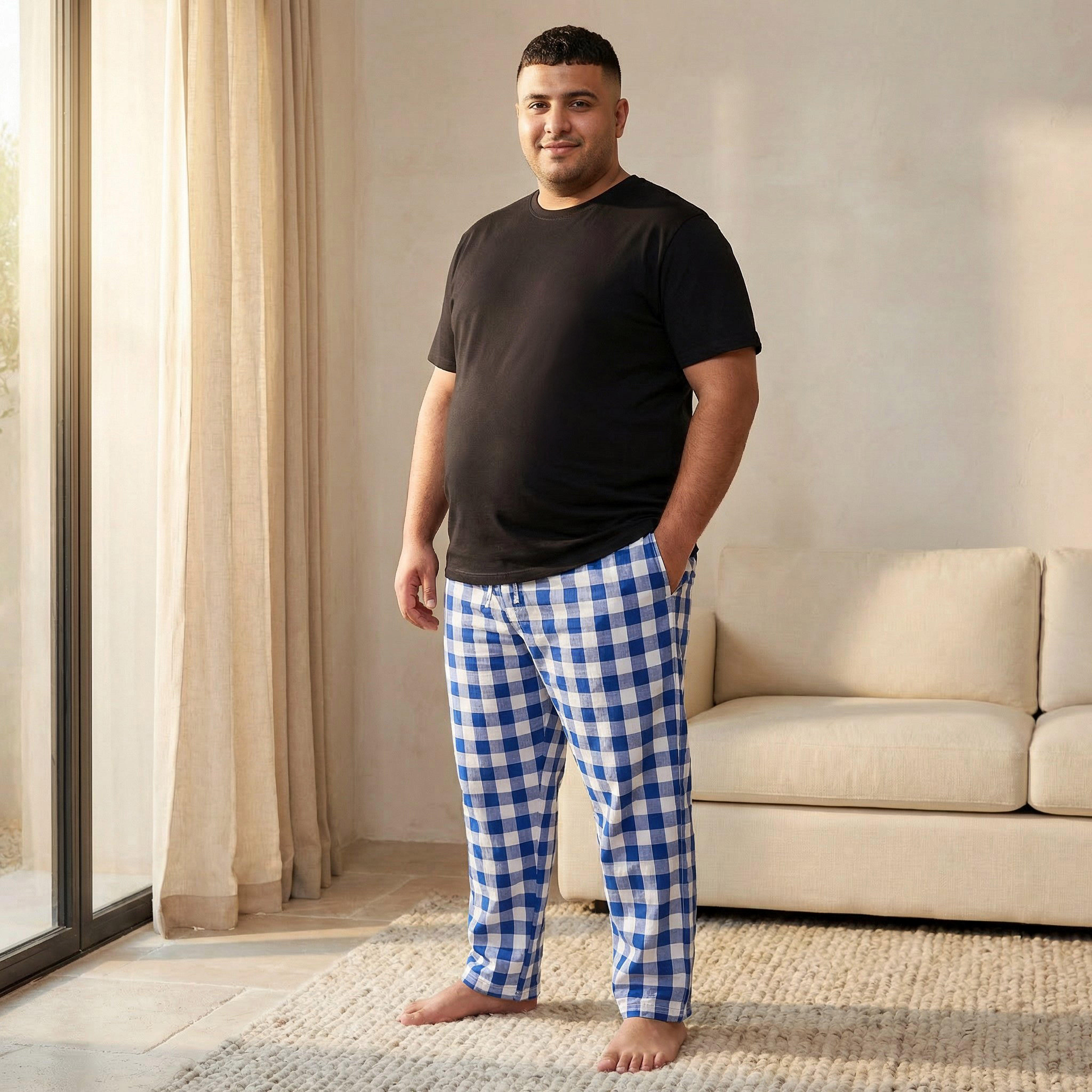 طقم ملابس نوم قطن كاروهات للرجال-men-clothing-nightwear-sets-image-1