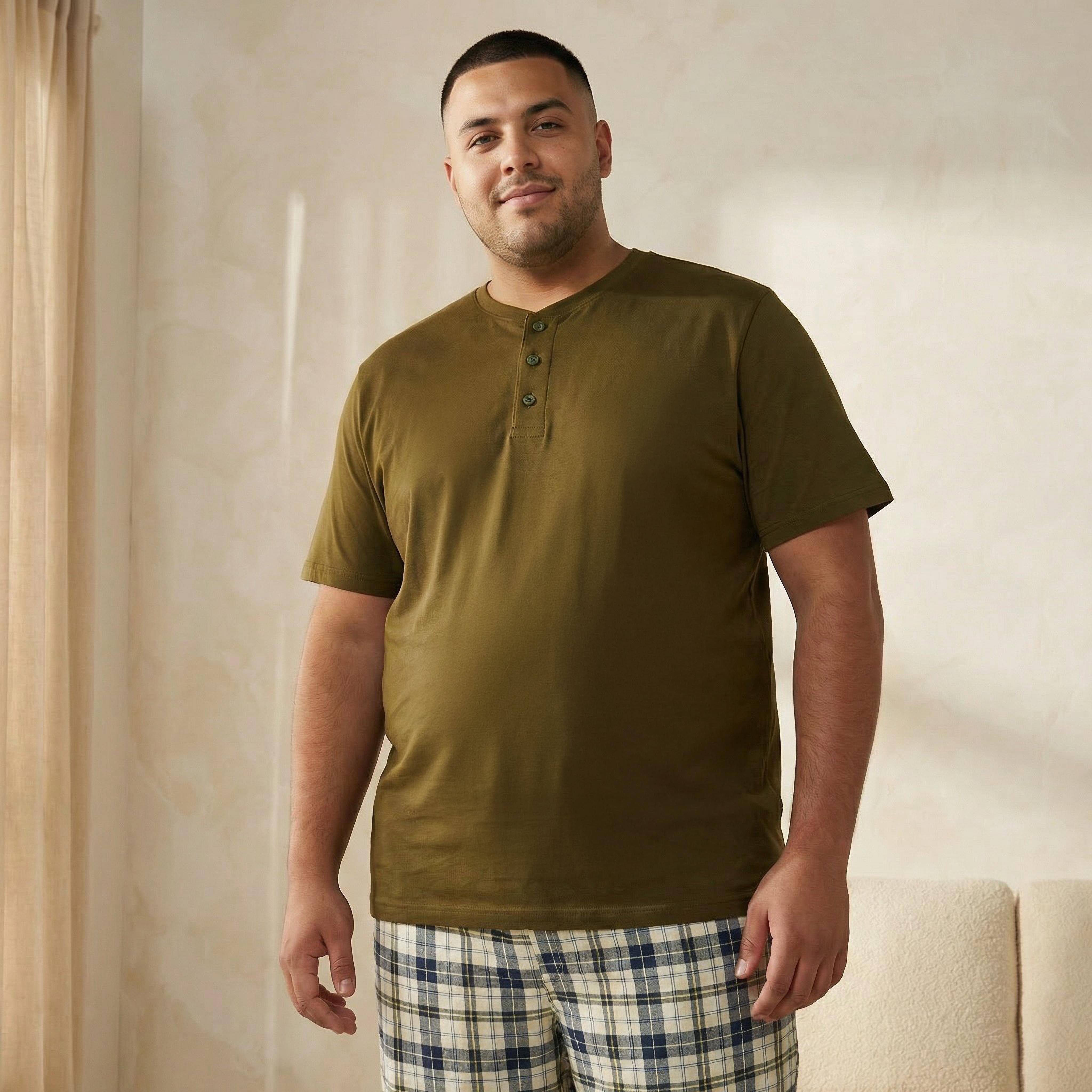 طقم بيجاما نوم قطن كاروهات بخصر رباط للرجال-men-clothing-nightwear-sets-image-3
