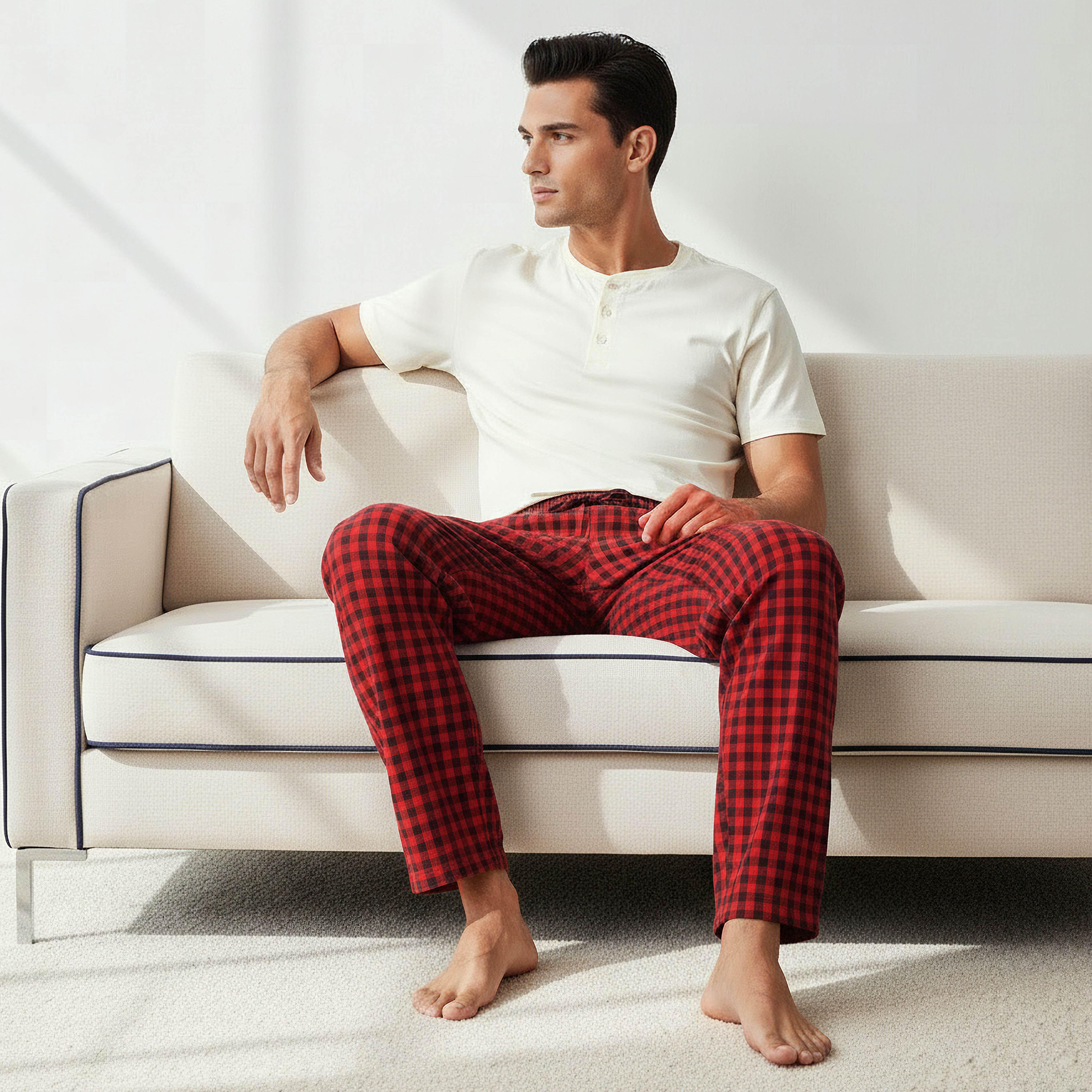 Men Cotton Checked Henley Neck Nightwear Set-men-clothing-nightwear-sets-image-2