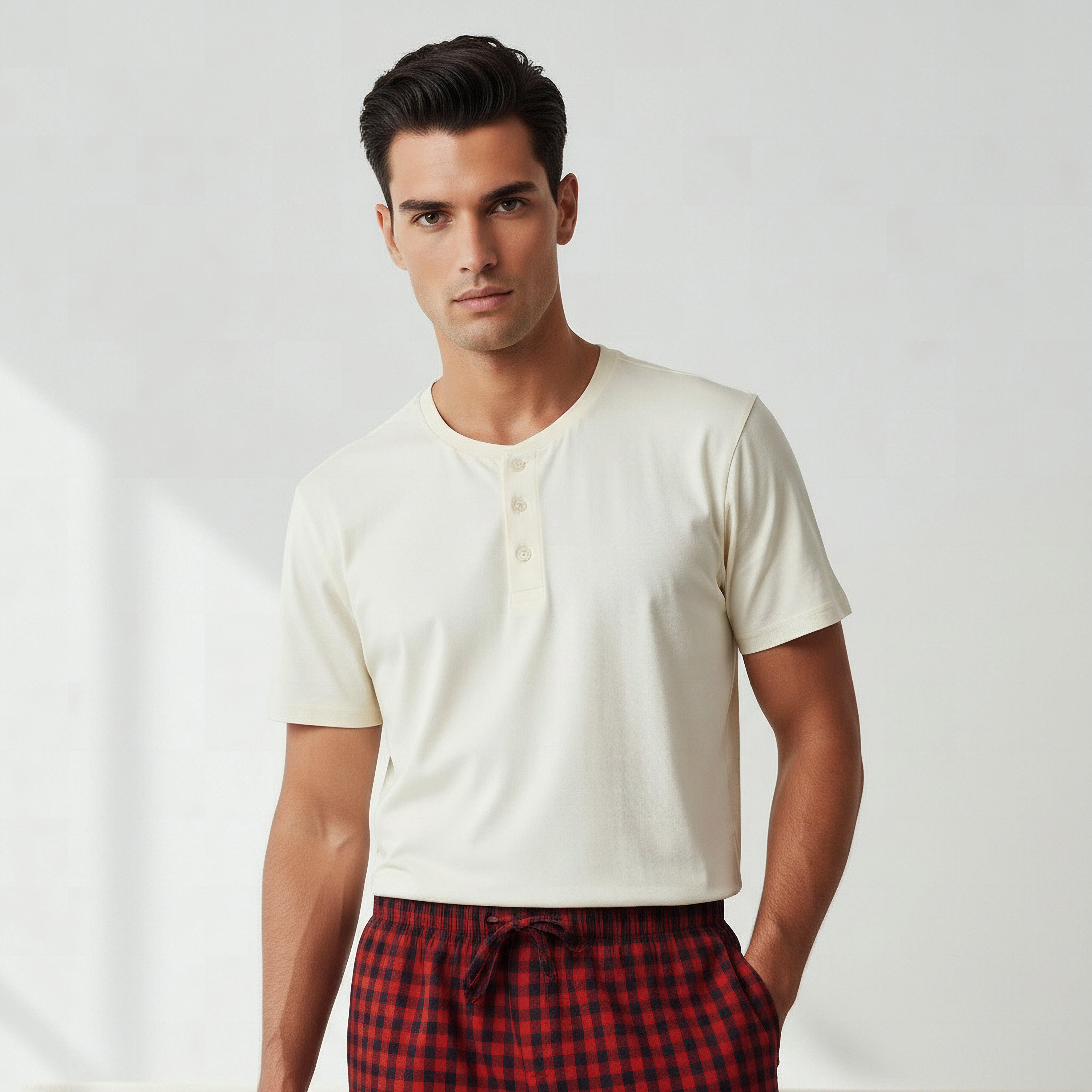 Men Cotton Checked Henley Neck Nightwear Set-men-clothing-nightwear-sets-image-3
