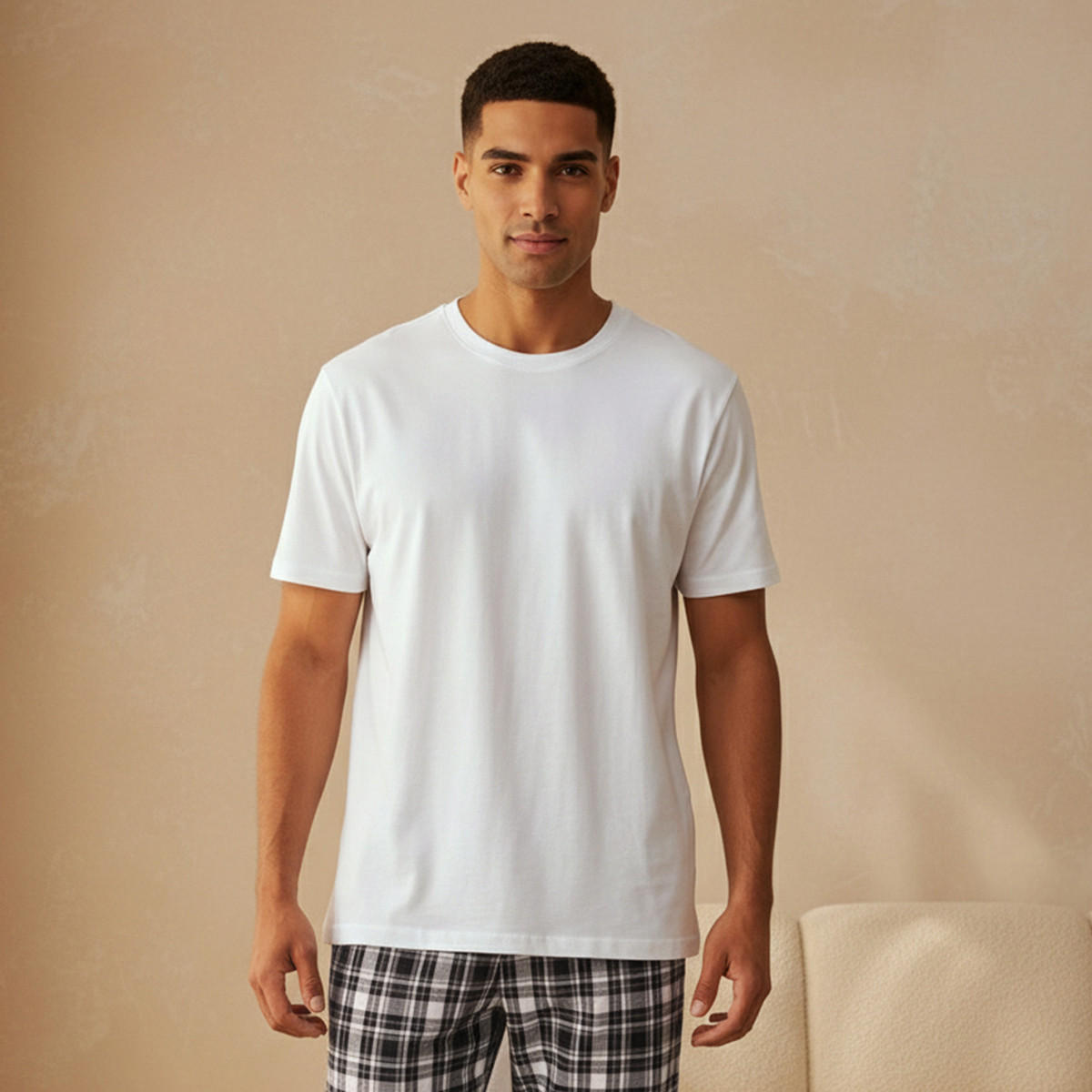 طقم بيجاما قطن رجالي كاروهات برباط خصر-men-clothing-nightwear-sets-image-3
