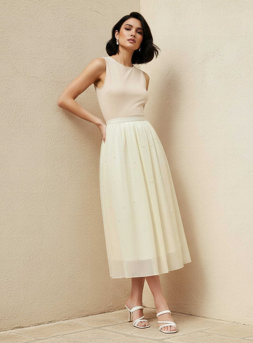 تنورة إيه لاين ميدي بخصر مطاطي-women-clothing-bottoms-skirts-image-3