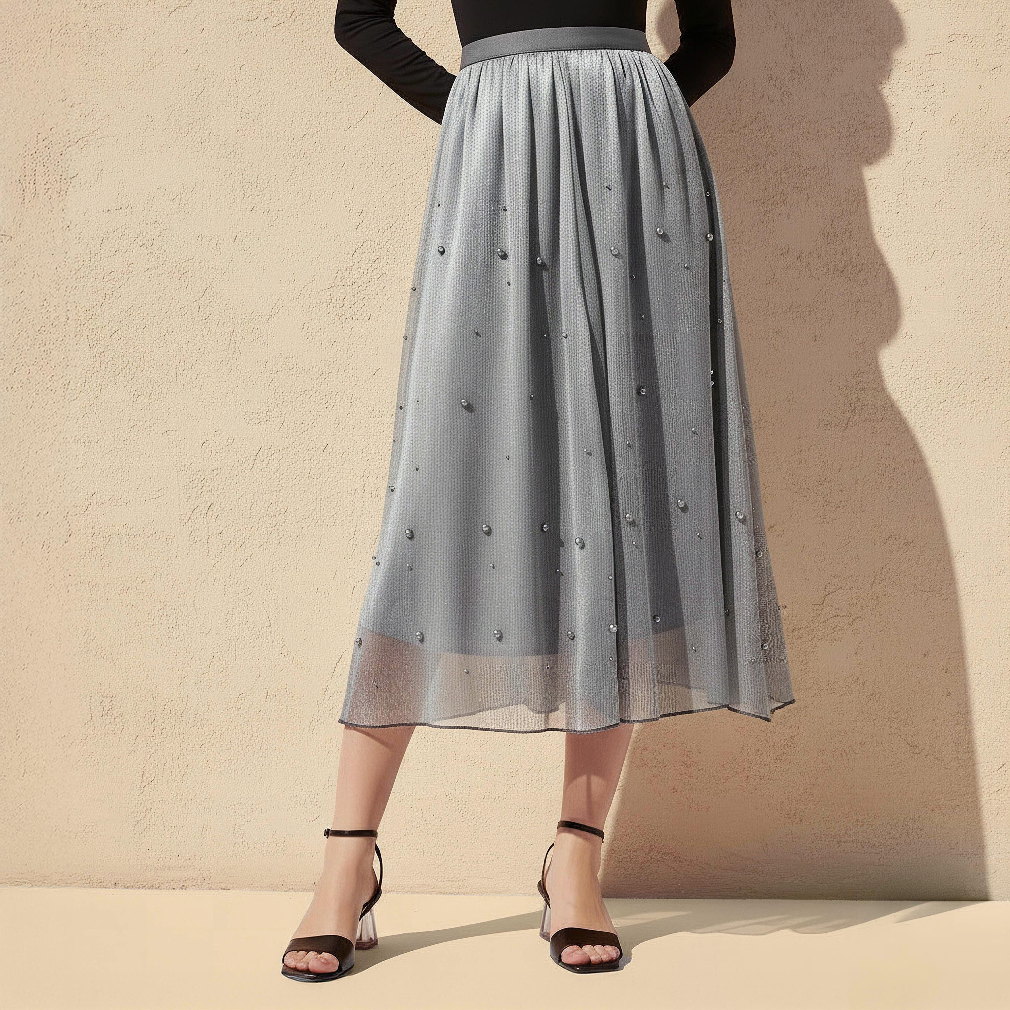 Midi A-line Skirt with Elasticated Waistband-women-clothing-bottoms-skirts-image-1
