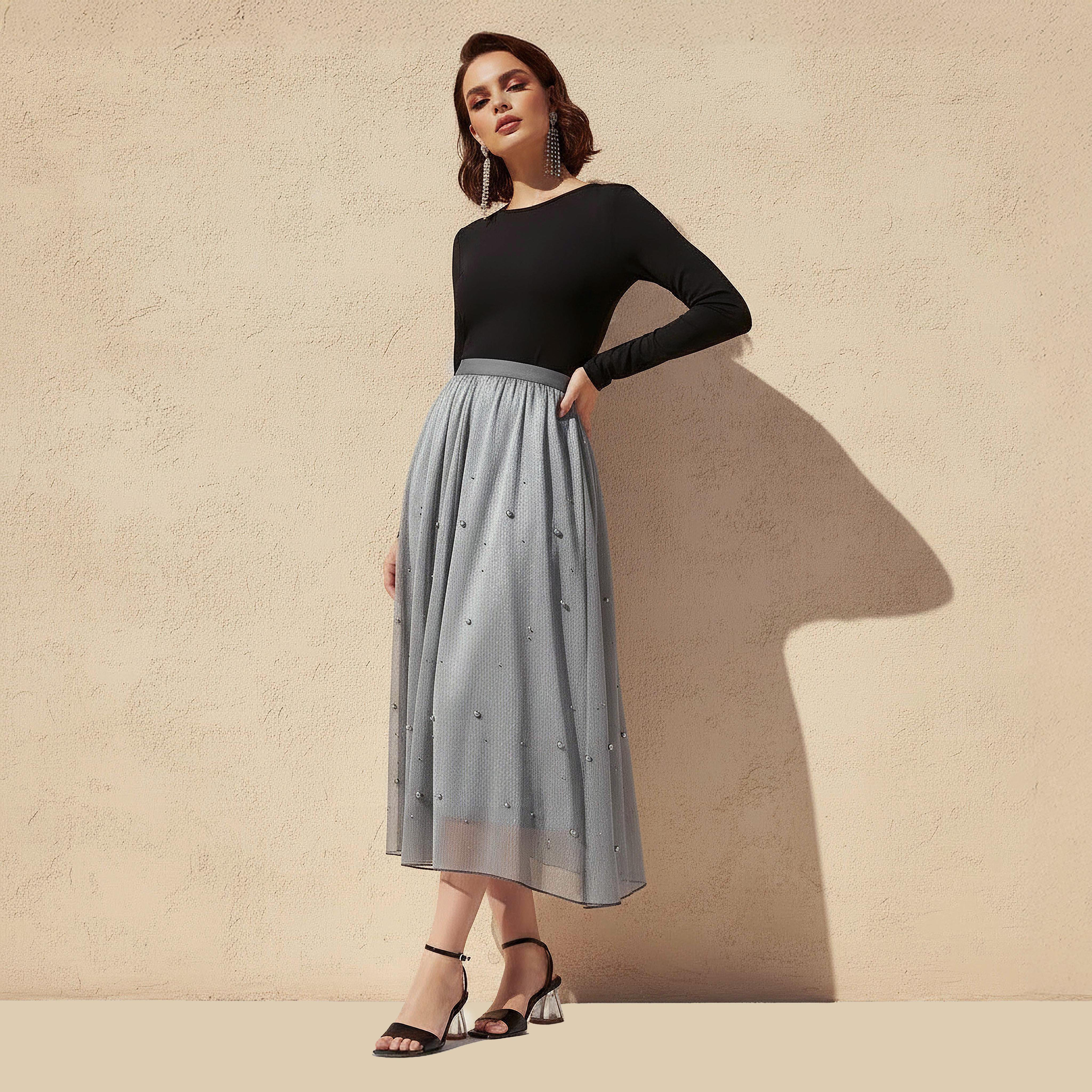 Midi A-line Skirt with Elasticated Waistband-women-clothing-bottoms-skirts-image-3