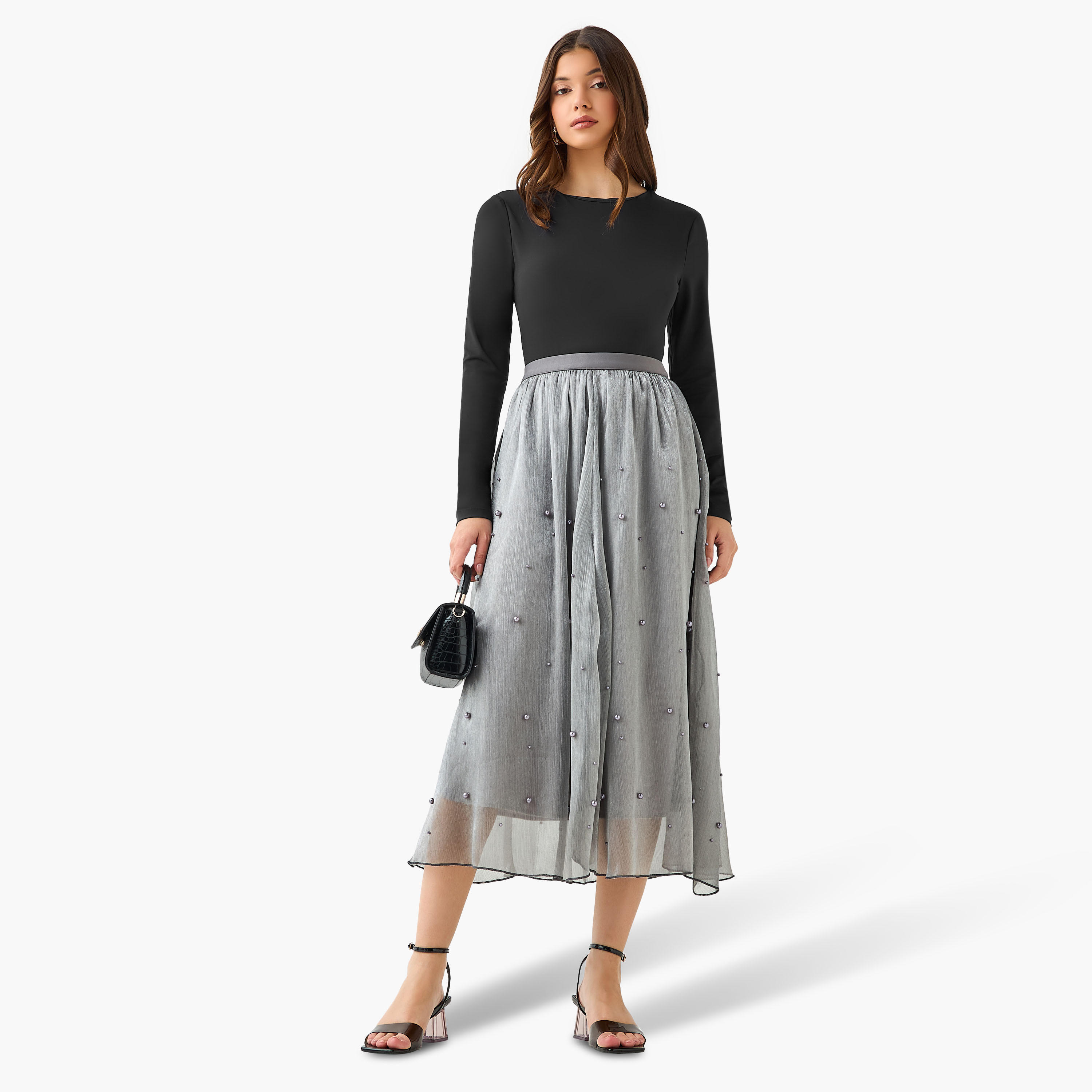 Midi A-line Skirt with Elasticated Waistband-women-clothing-bottoms-skirts-image-5