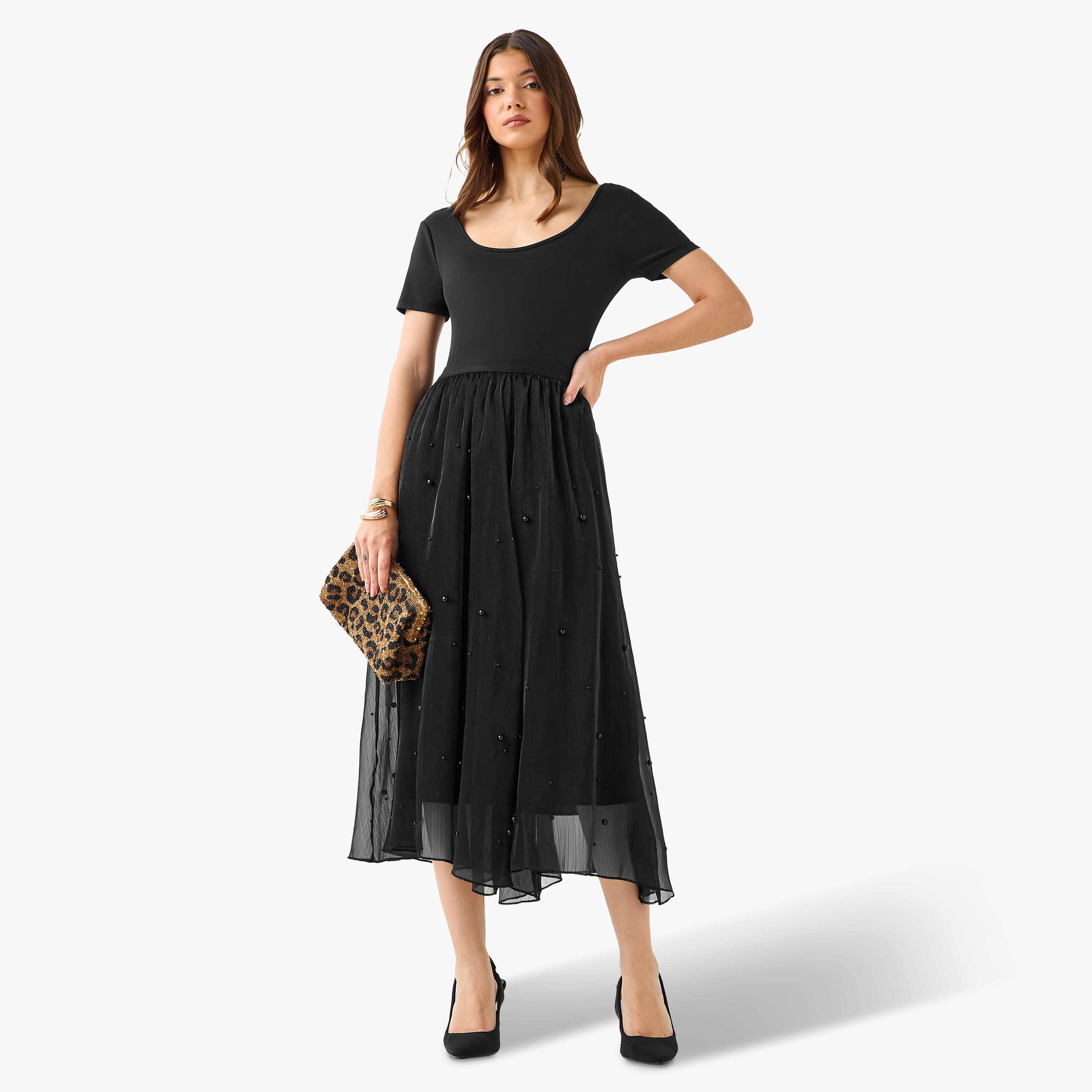 تنورة إيه لاين ميدي بخصر مطاطي-women-clothing-bottoms-skirts-image-3