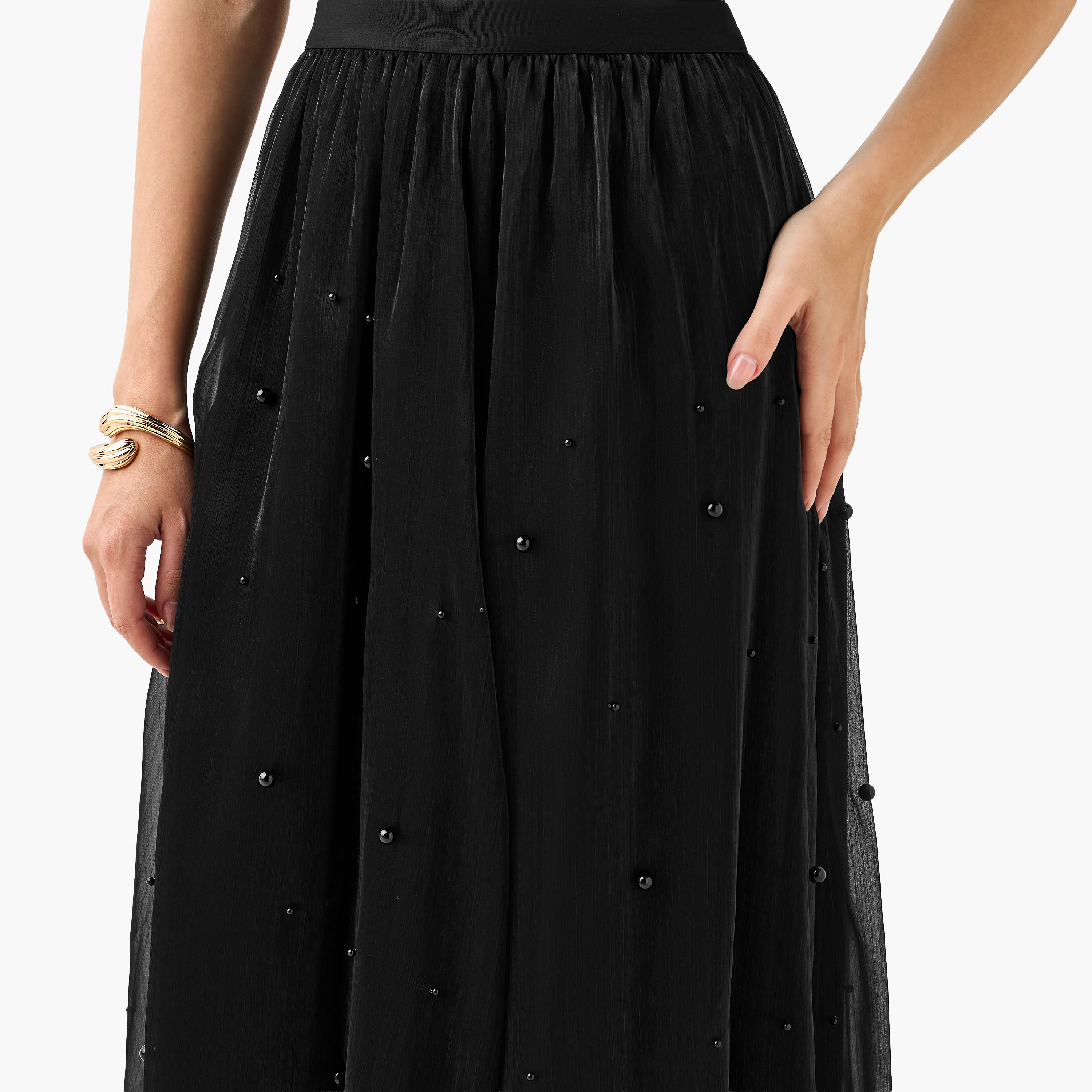 تنورة إيه لاين ميدي بخصر مطاطي-women-clothing-bottoms-skirts-image-4