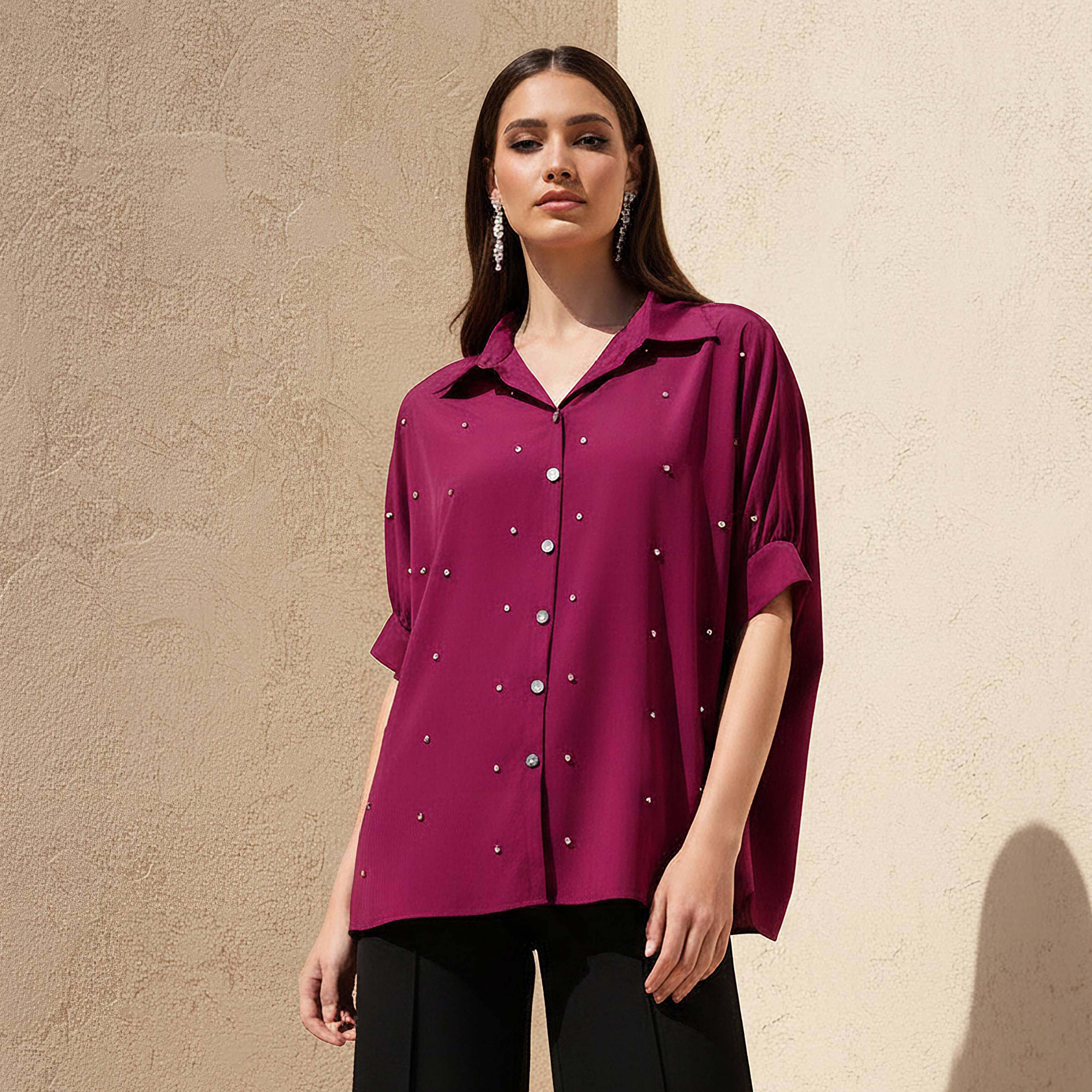 Kaftan Shirt with Embellished Detail-women-clothing-shirtsandblouses-shirts-image-1