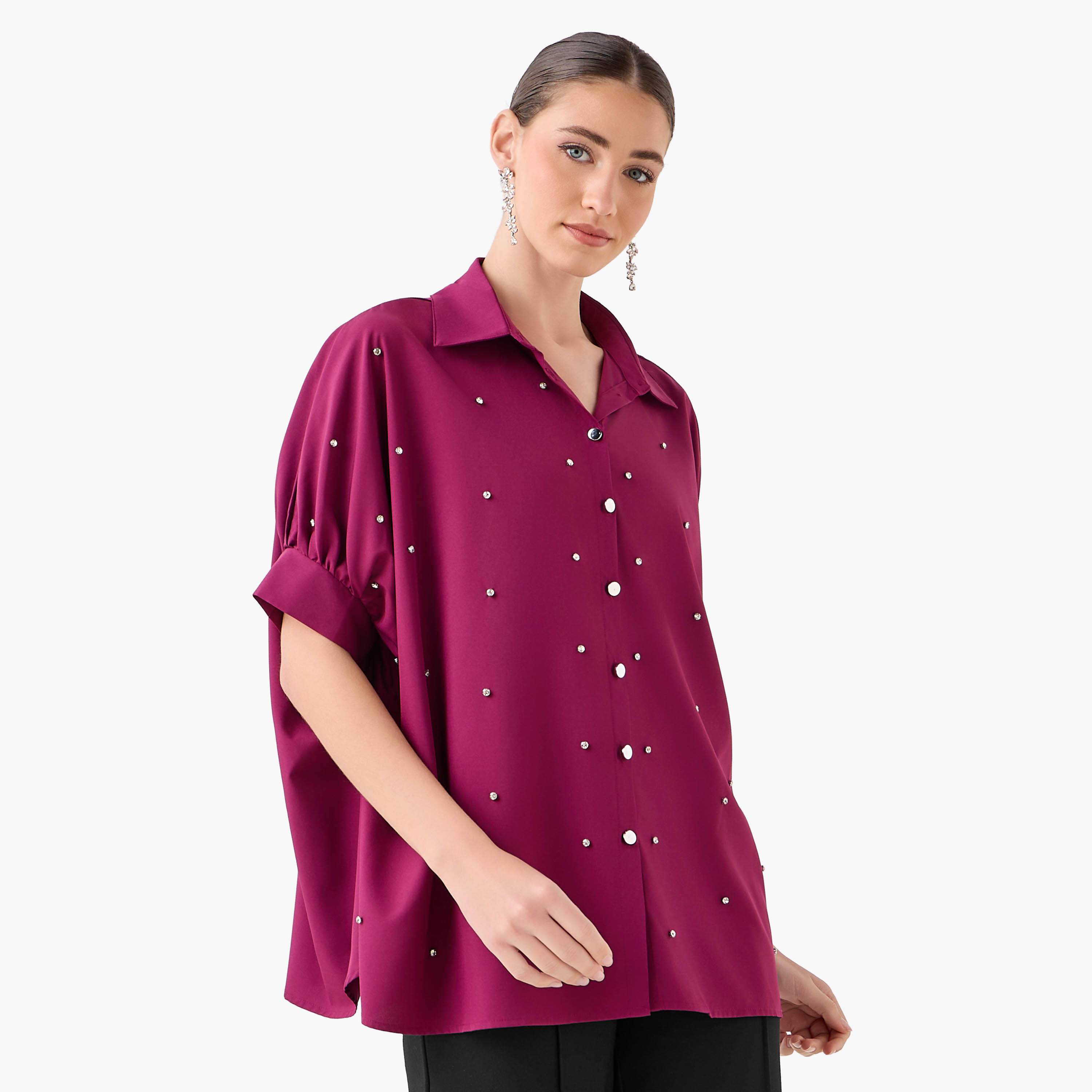 Kaftan Shirt with Embellished Detail-women-clothing-shirtsandblouses-shirts-image-4