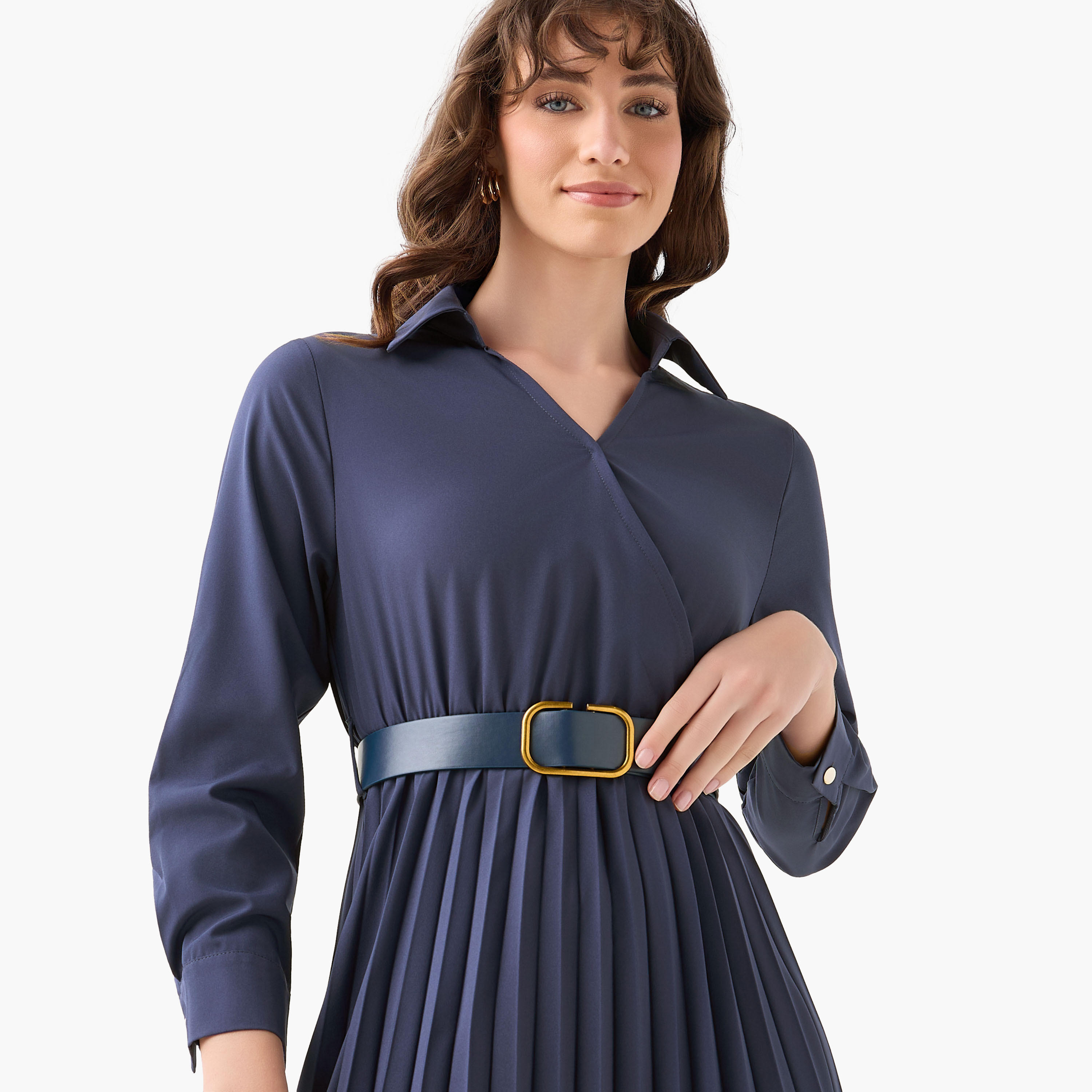 Midi Shirt Dress with Belt-women-clothing-dresses-image-5