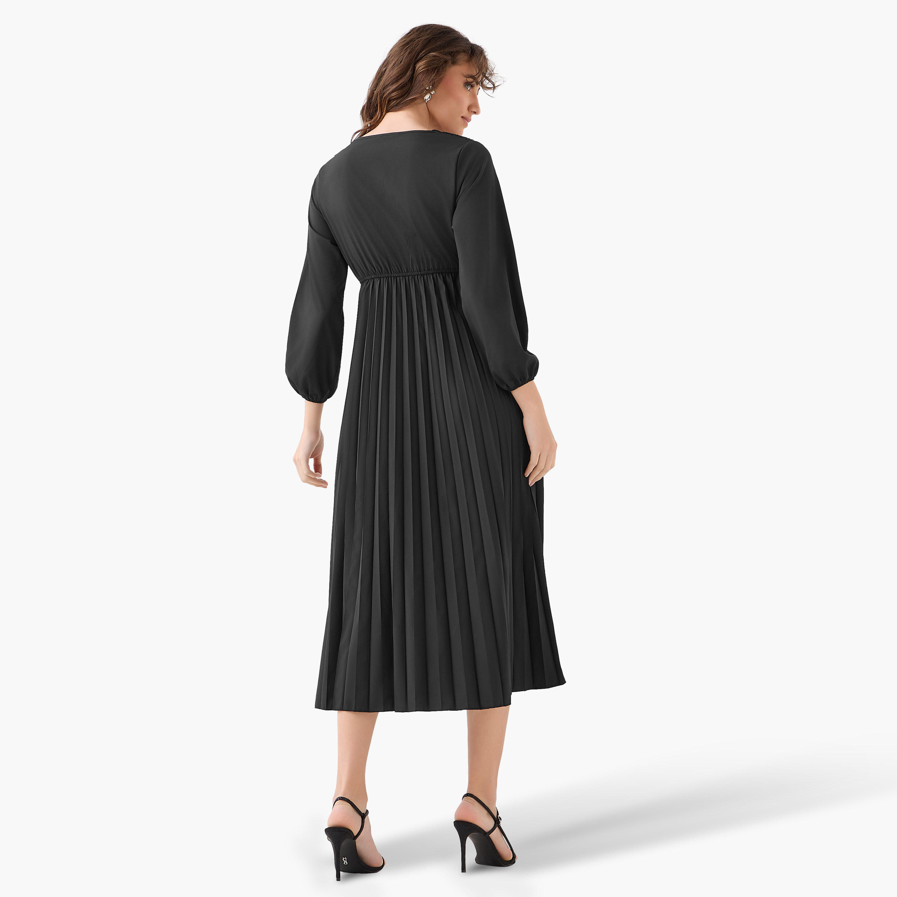 Pleated Midi Dress with Lace Detail-women-clothing-dresses-image-4