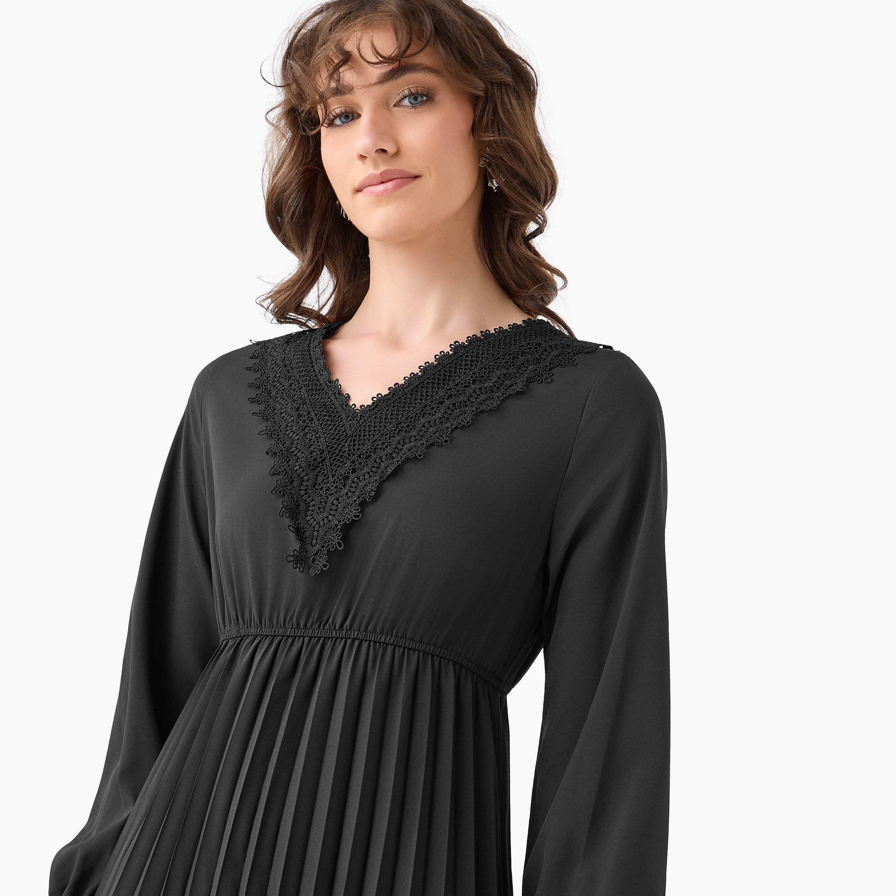 Pleated Midi Dress with Lace Detail-women-clothing-dresses-image-5