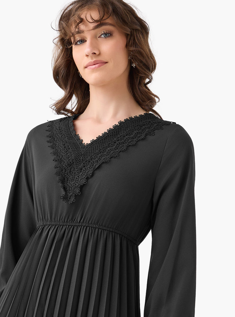 Pleated Midi Dress with Lace Detail-women-clothing-dresses-image-5