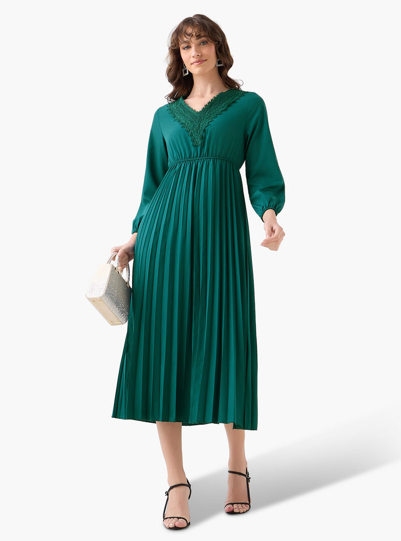 فستان ميدي بكسرات وتفاصيل دانتيل-women-clothing-dresses-image-3