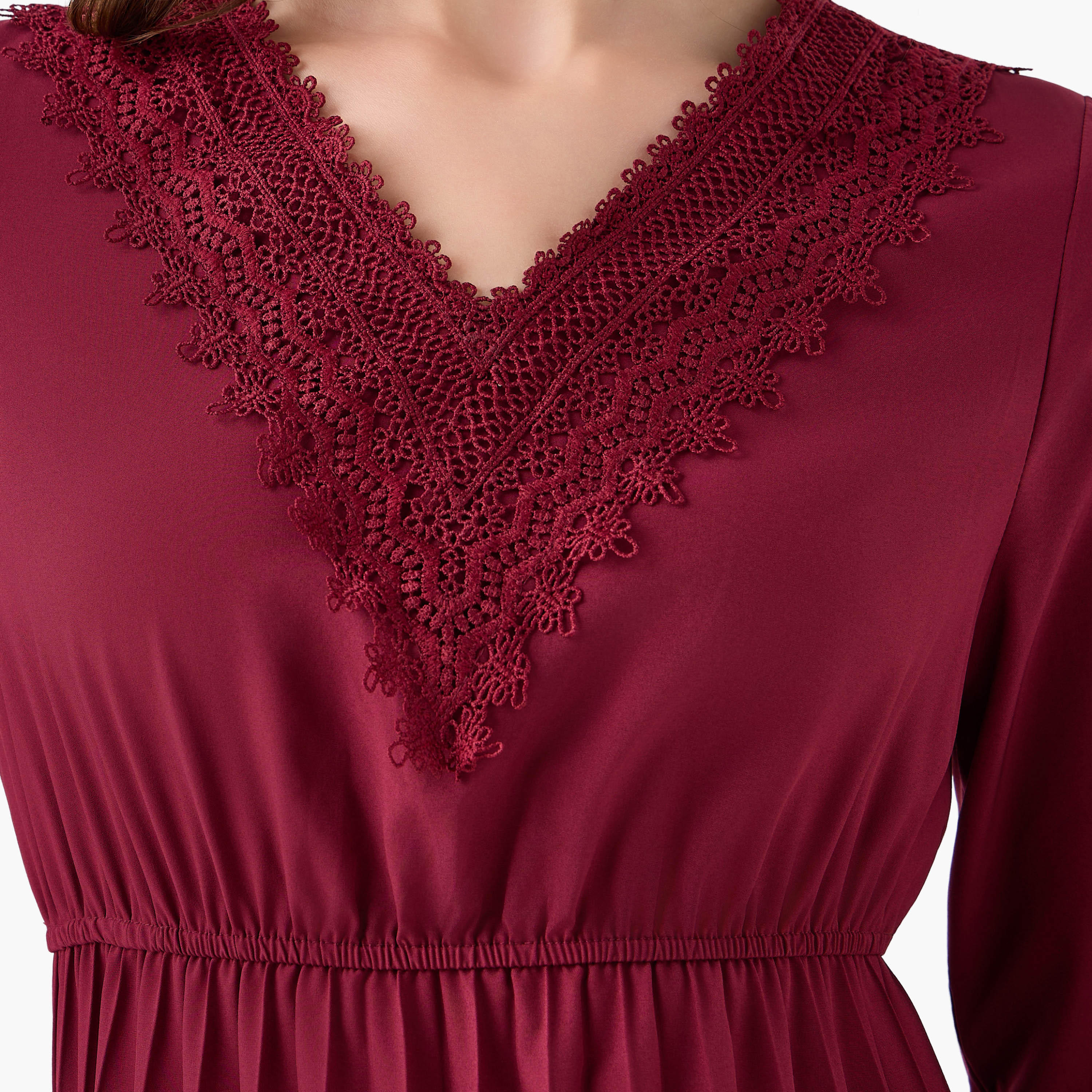 Pleated Midi Dress with Lace Detail-women-clothing-dresses-image-2