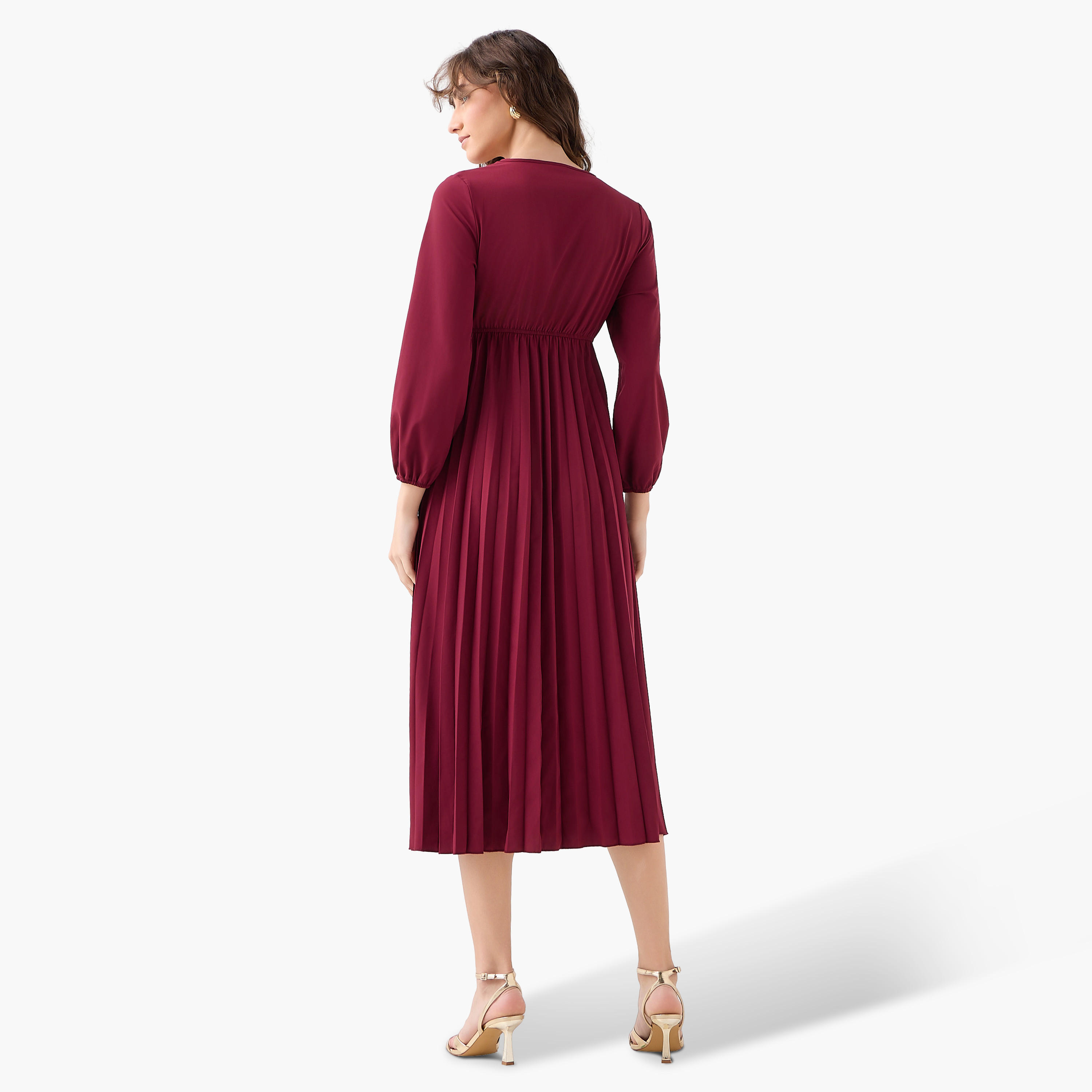 فستان ميدي بكسرات وتفاصيل دانتيل-women-clothing-dresses-image-4