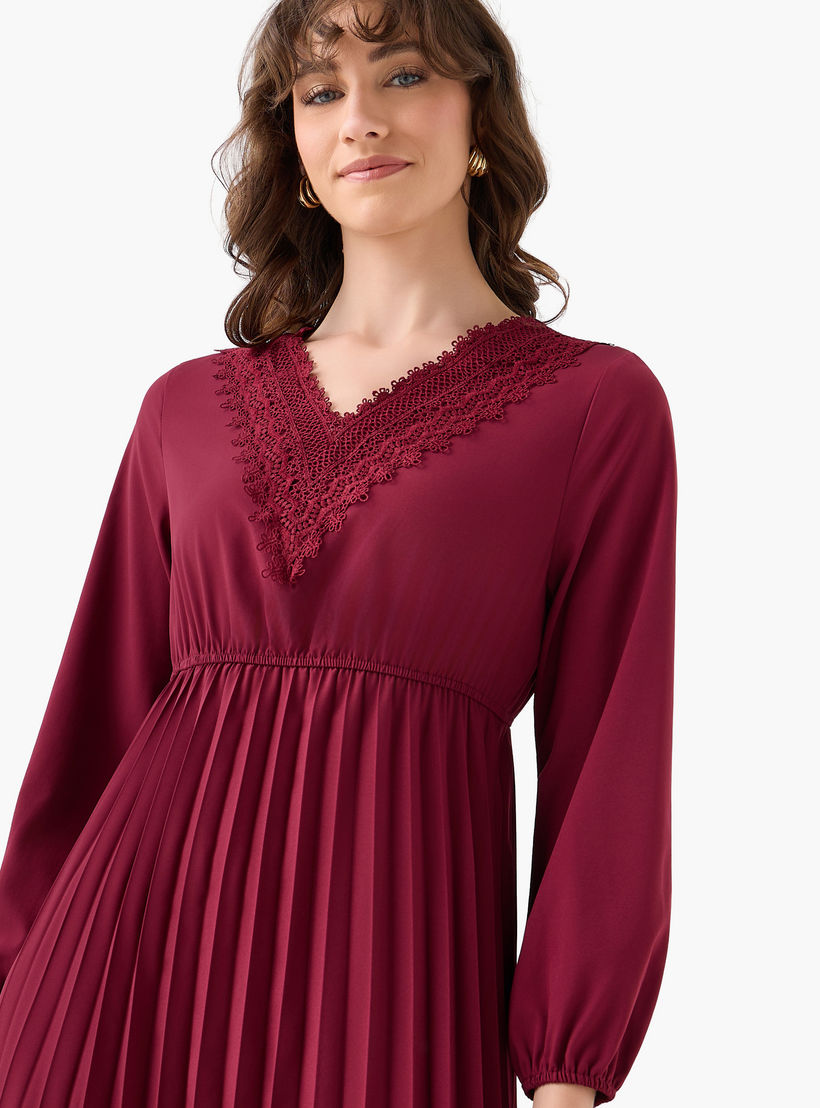 فستان ميدي بكسرات وتفاصيل دانتيل-women-clothing-dresses-image-5