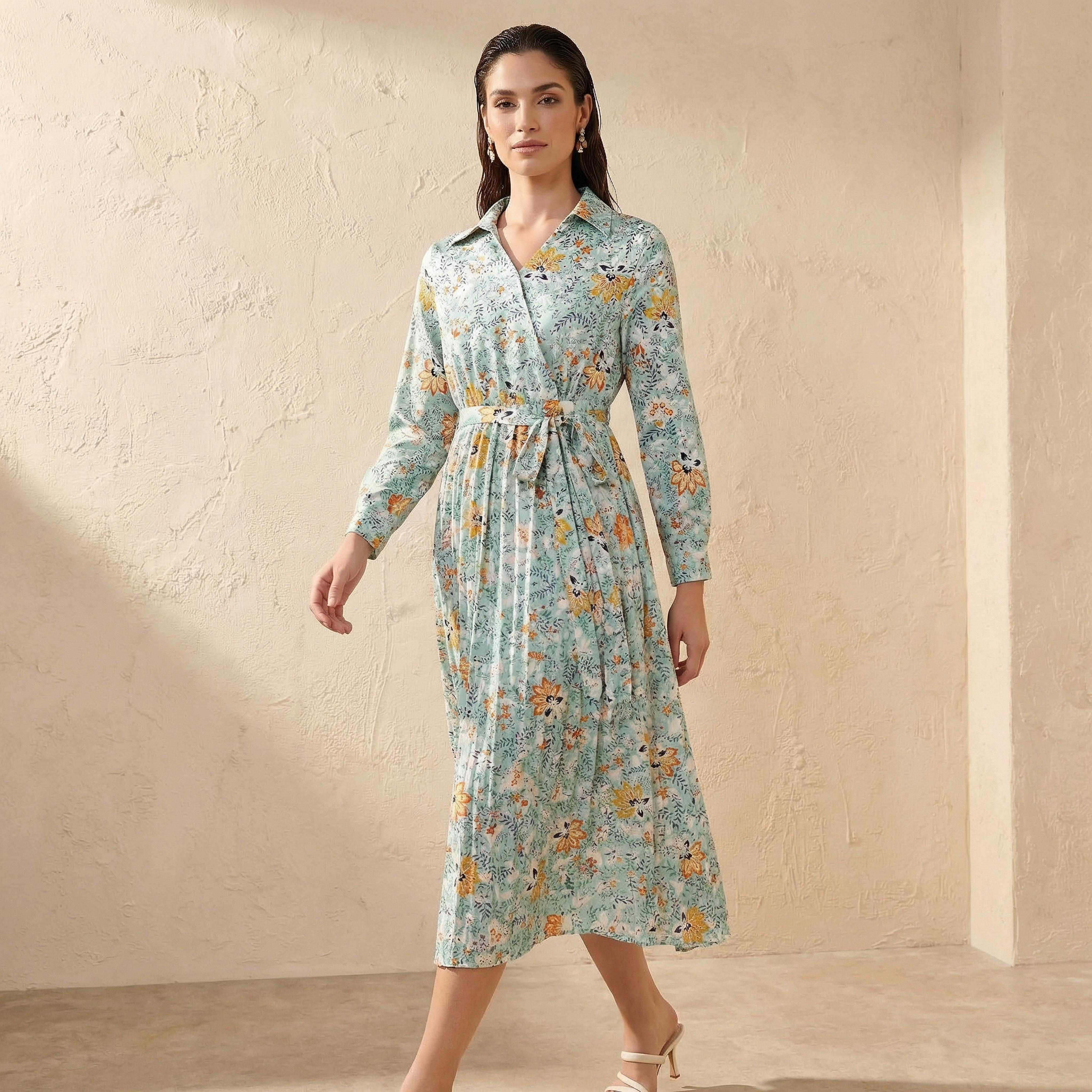 Midi Satin Wrap Dress with Floral Print-women-clothing-dresses-image-1