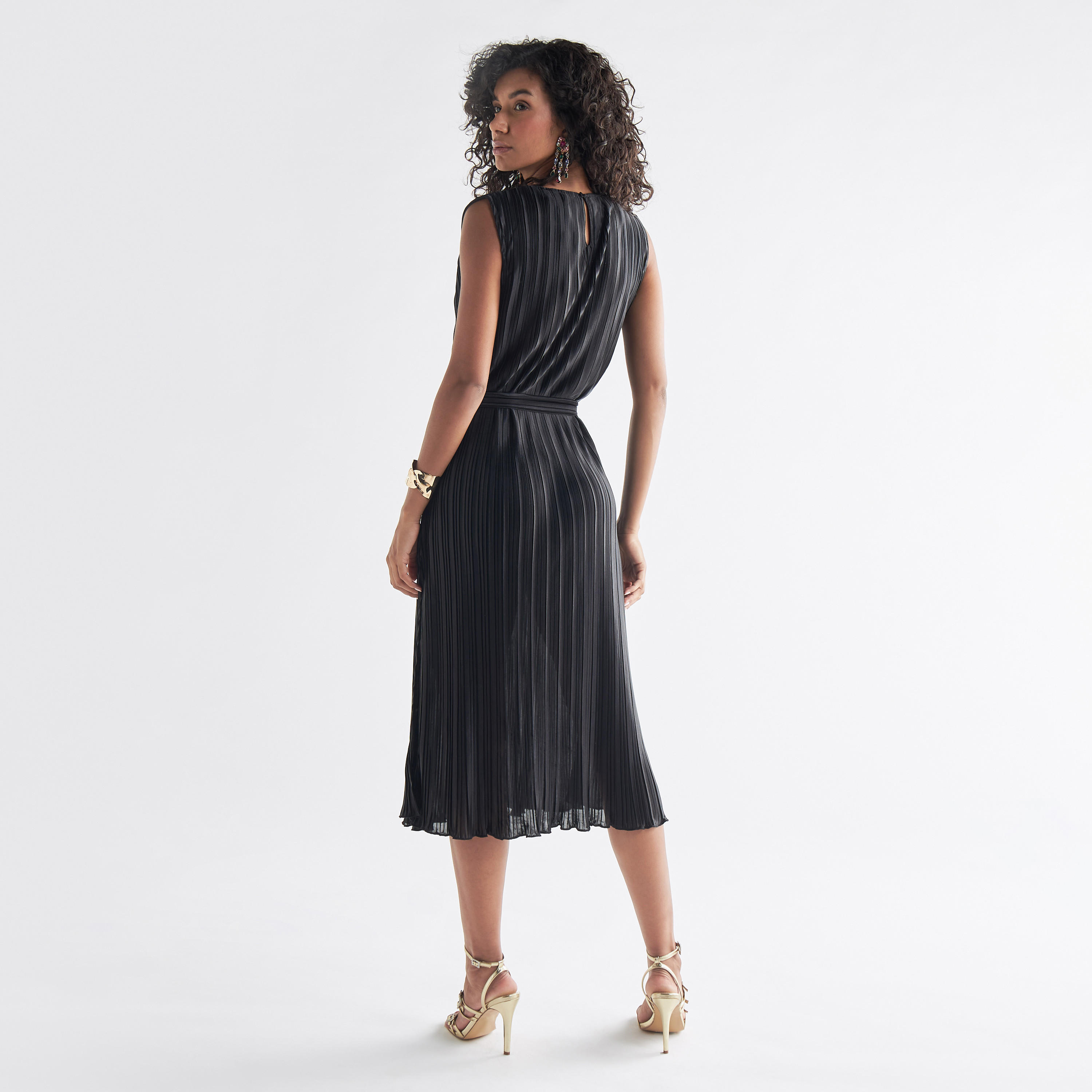Pleated Sleeveless Dress with Tie-Up Belt and Slit Detail-women-clothing-dresses-image-3