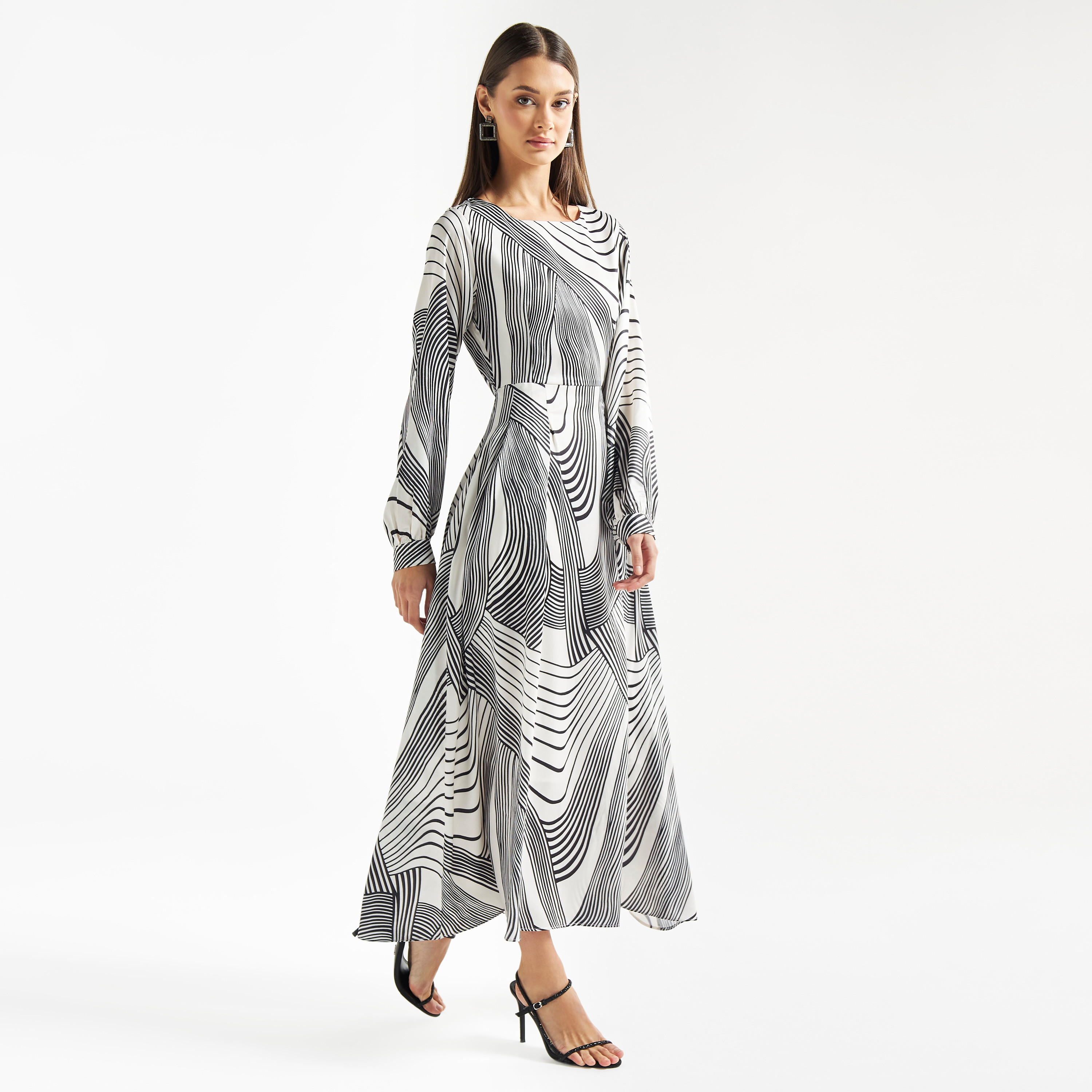 فستان إيه لاين طويل بطبعات وأكمام طويلة-women-clothing-dresses-image-1