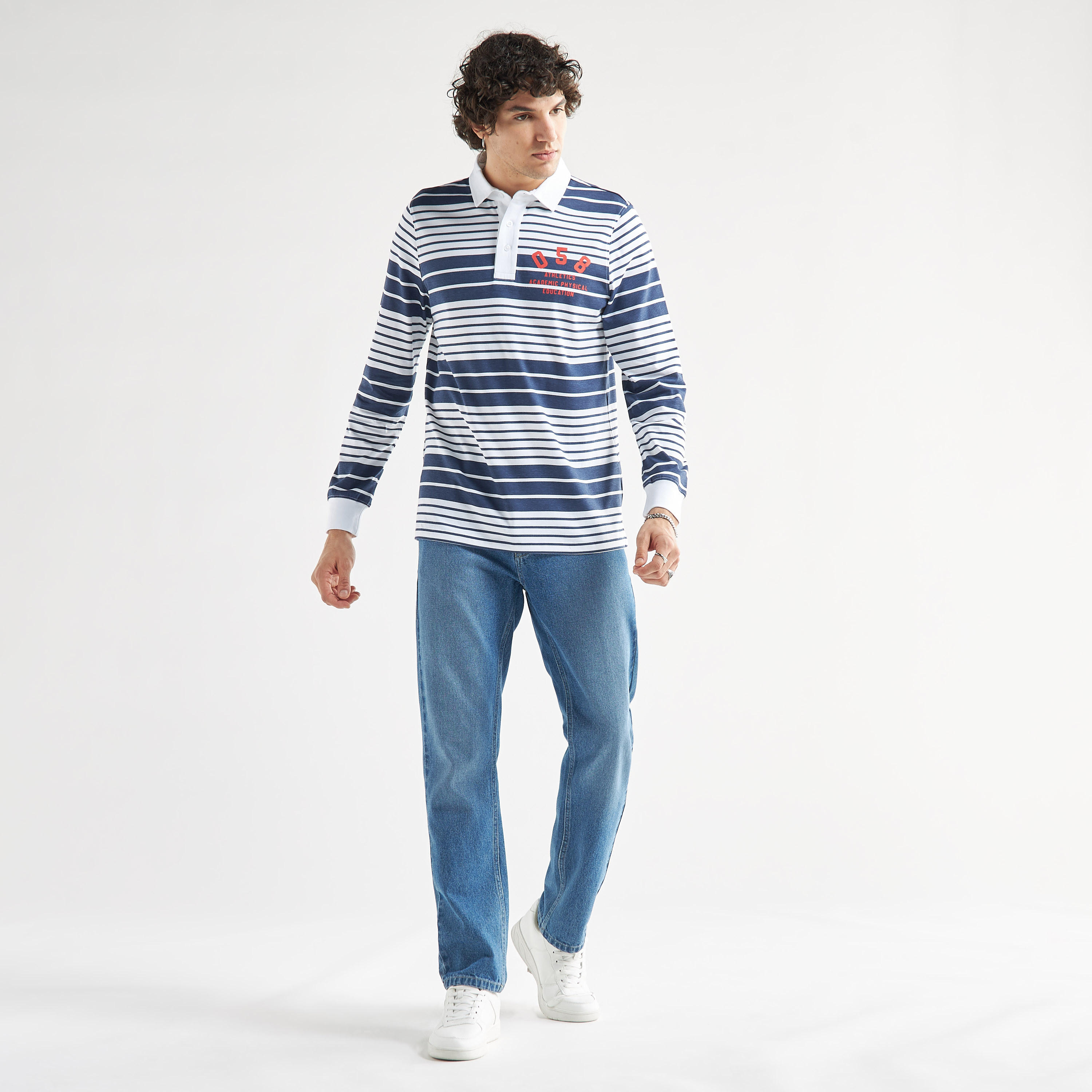Striped Polo T-shirt with Long Sleeves-men-clothing-tshirtsandpolos-polos-image-2