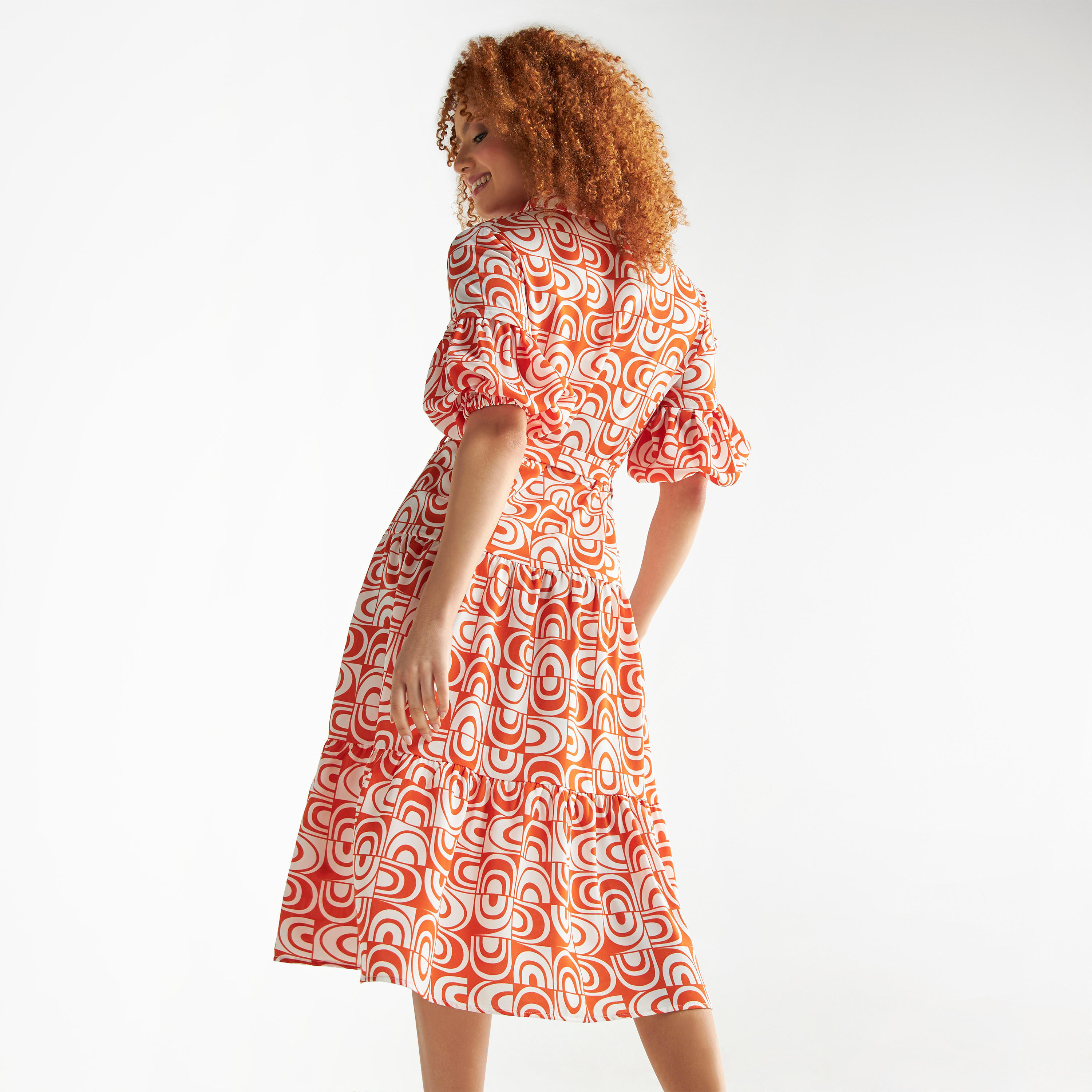 فستان قميص بحزام ربط وأكمام منتفخة وطبعات-women-clothing-dresses-image-3