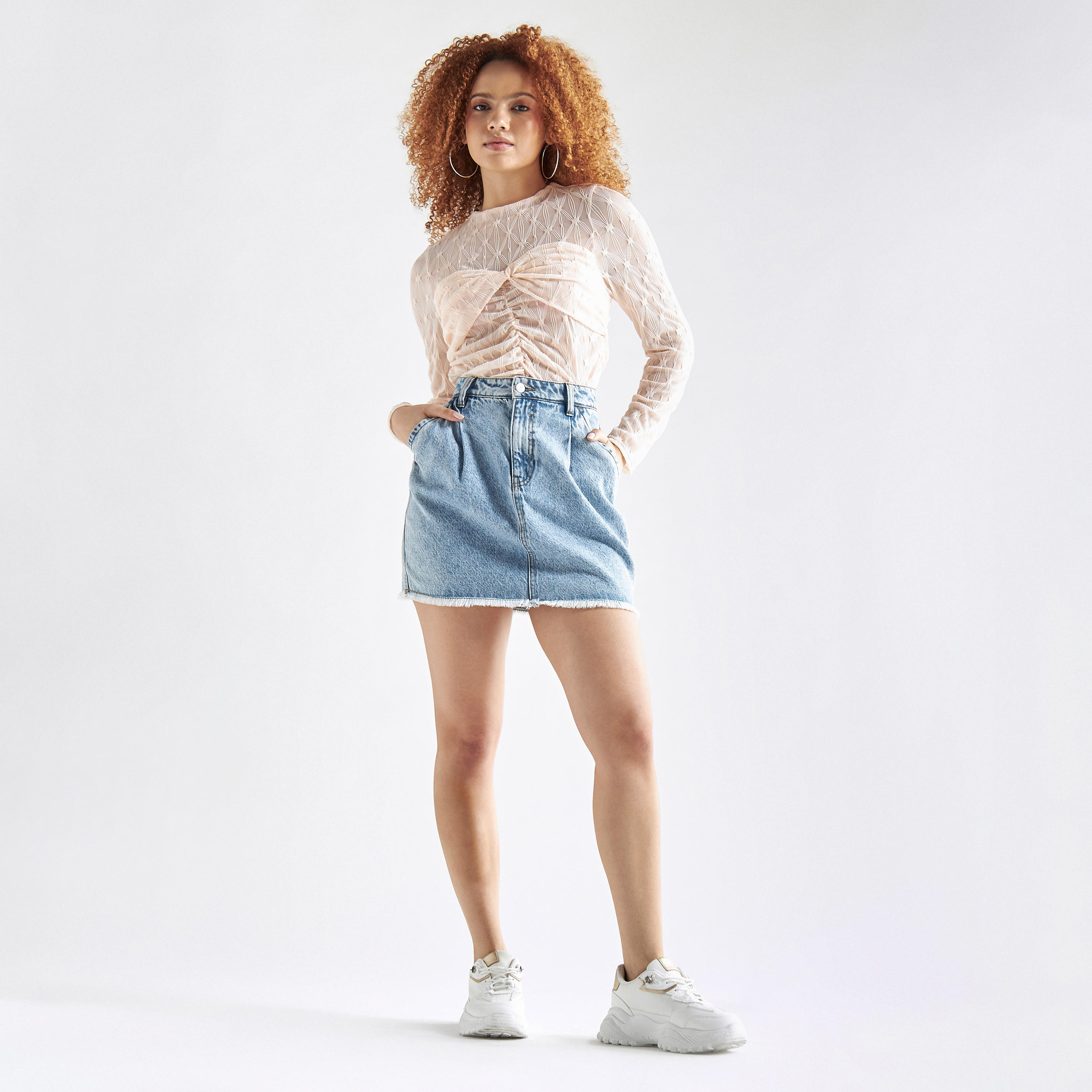 Textured Crew Neck Top with Ruched Detail and Long Sleeves-women-clothing-shirtsandblouses-blouses-image-10