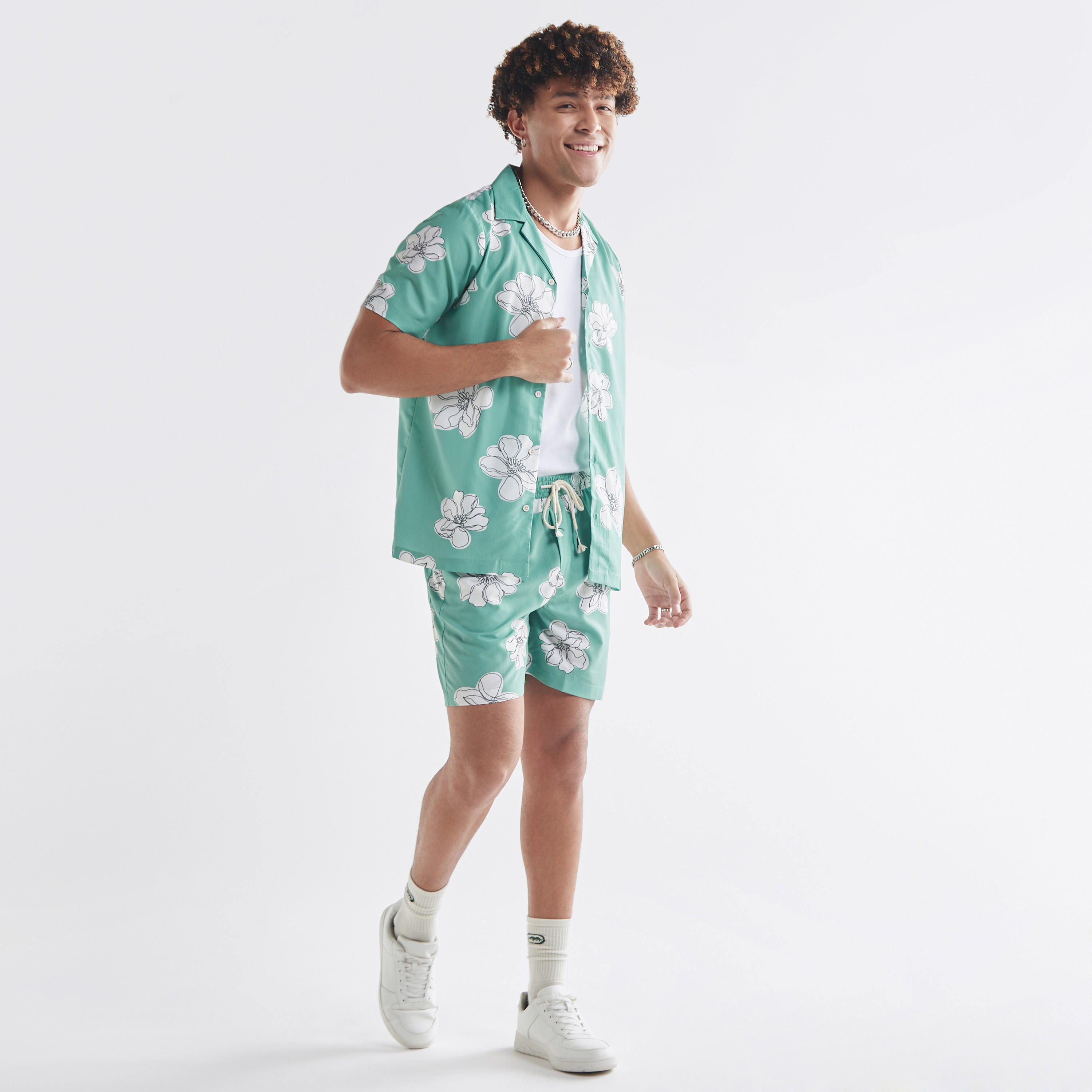 All-Over Floral Print Camp Collar Shirt with Short Sleeves-men-clothing-shirts-image-2