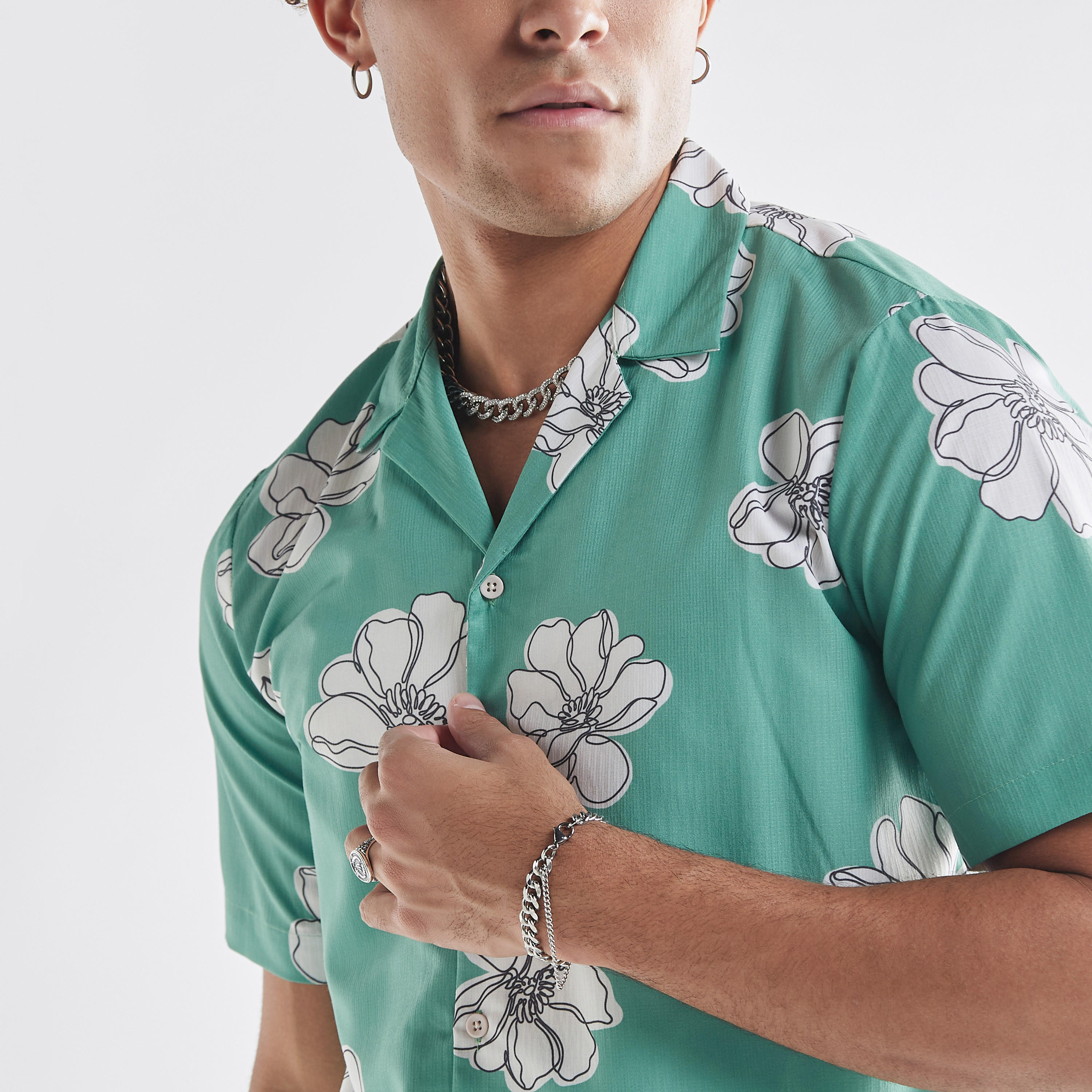 All-Over Floral Print Camp Collar Shirt with Short Sleeves-men-clothing-shirts-image-4