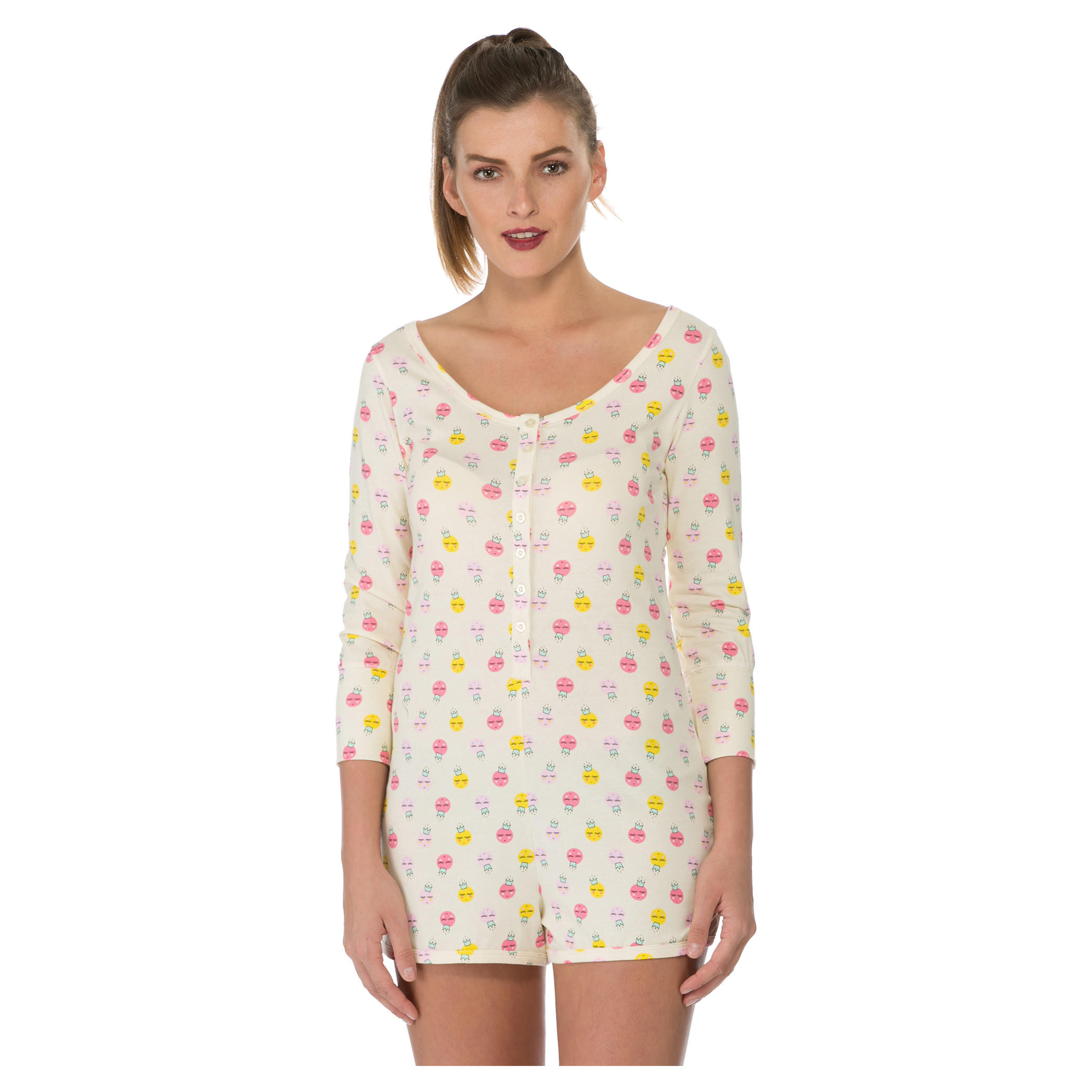 Printed Long-sleeved Cropped Jumpsuit-women-clothing-nightwear-nighties-image-1