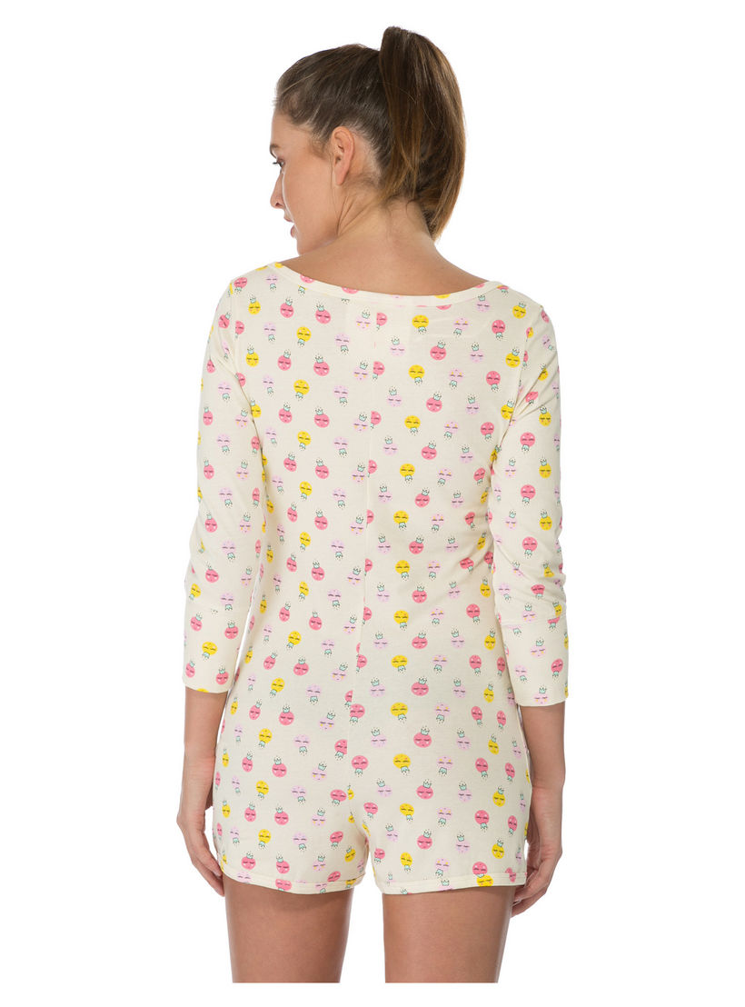 Printed Long-sleeved Cropped Jumpsuit-women-clothing-nightwear-nighties-image-2
