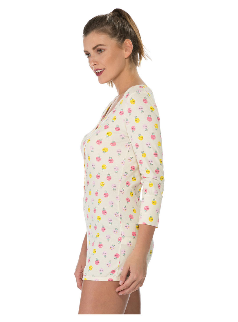 Printed Long-sleeved Cropped Jumpsuit-women-clothing-nightwear-nighties-image-3