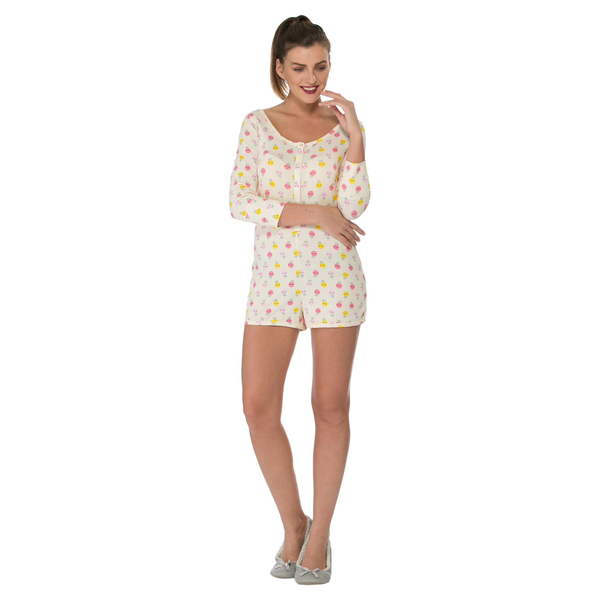 Printed Long-sleeved Cropped Jumpsuit-women-clothing-nightwear-nighties-image-5