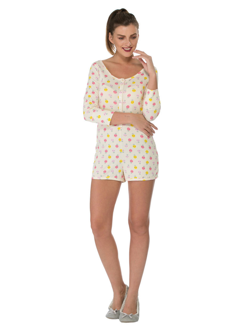 Printed Long-sleeved Cropped Jumpsuit-women-clothing-nightwear-nighties-image-5