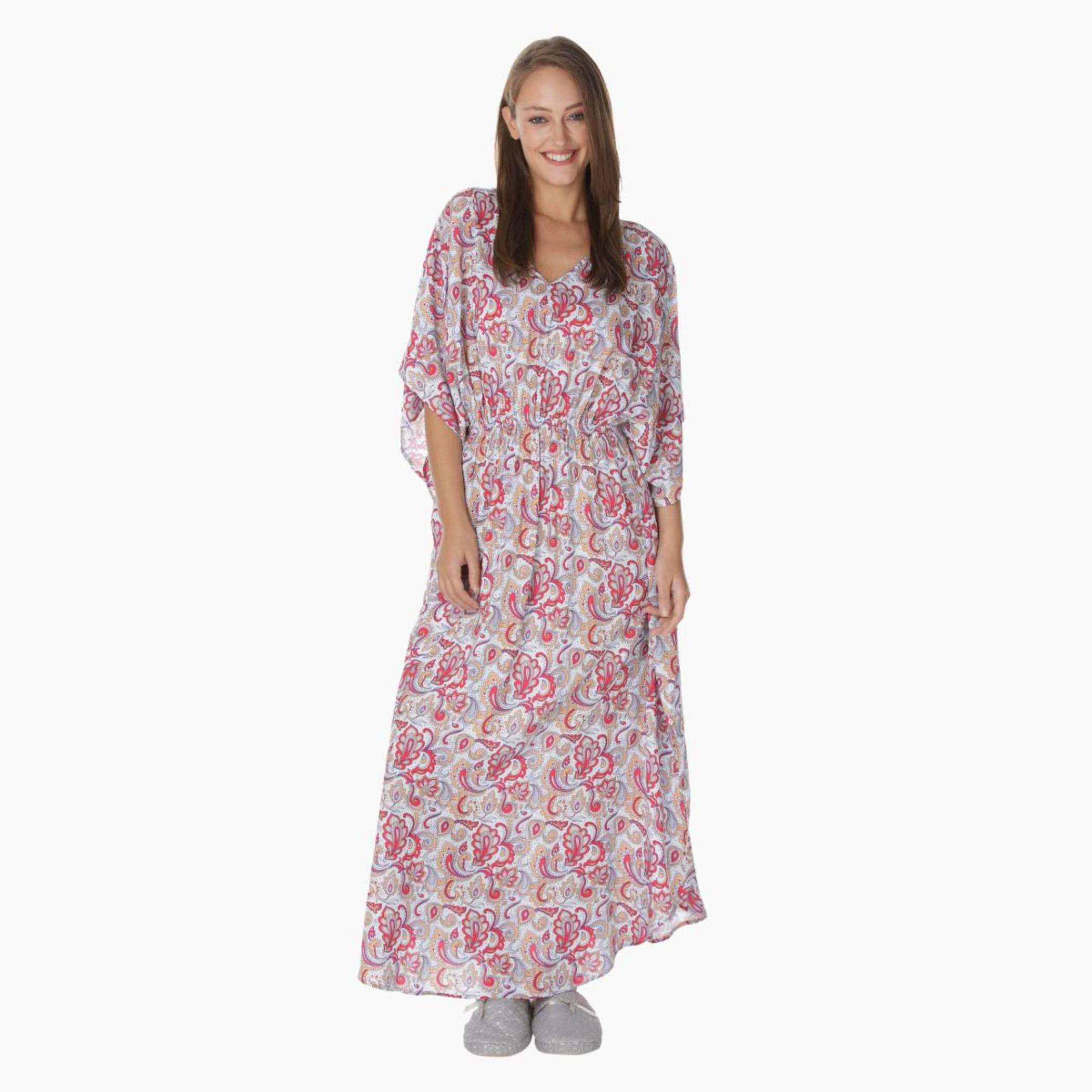 Printed V-neck Long Dress-women-clothing-dresses-image-1