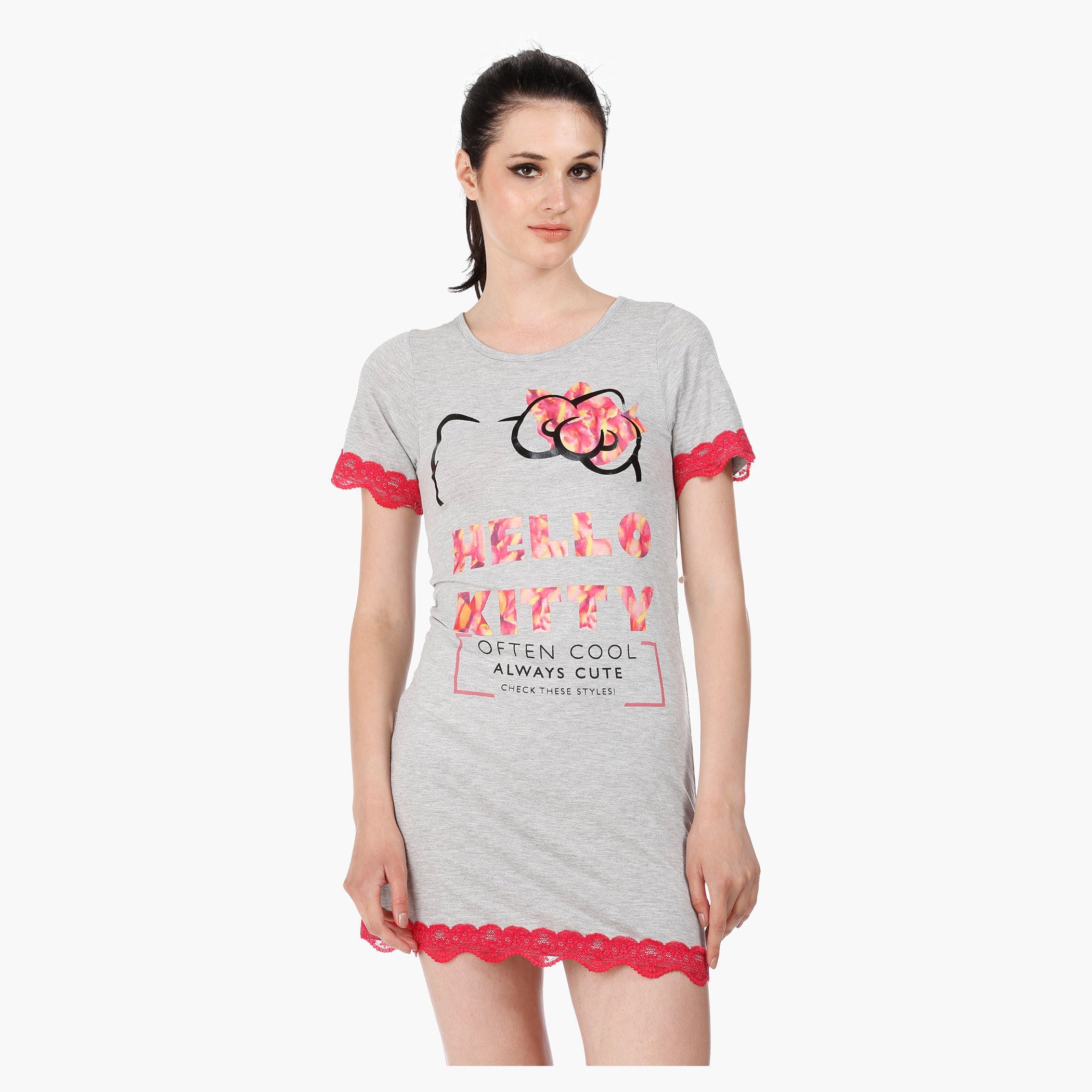Hello Kitty Print Short Dress in Regular Fit-women-clothing-nightwear-nighties-image-1