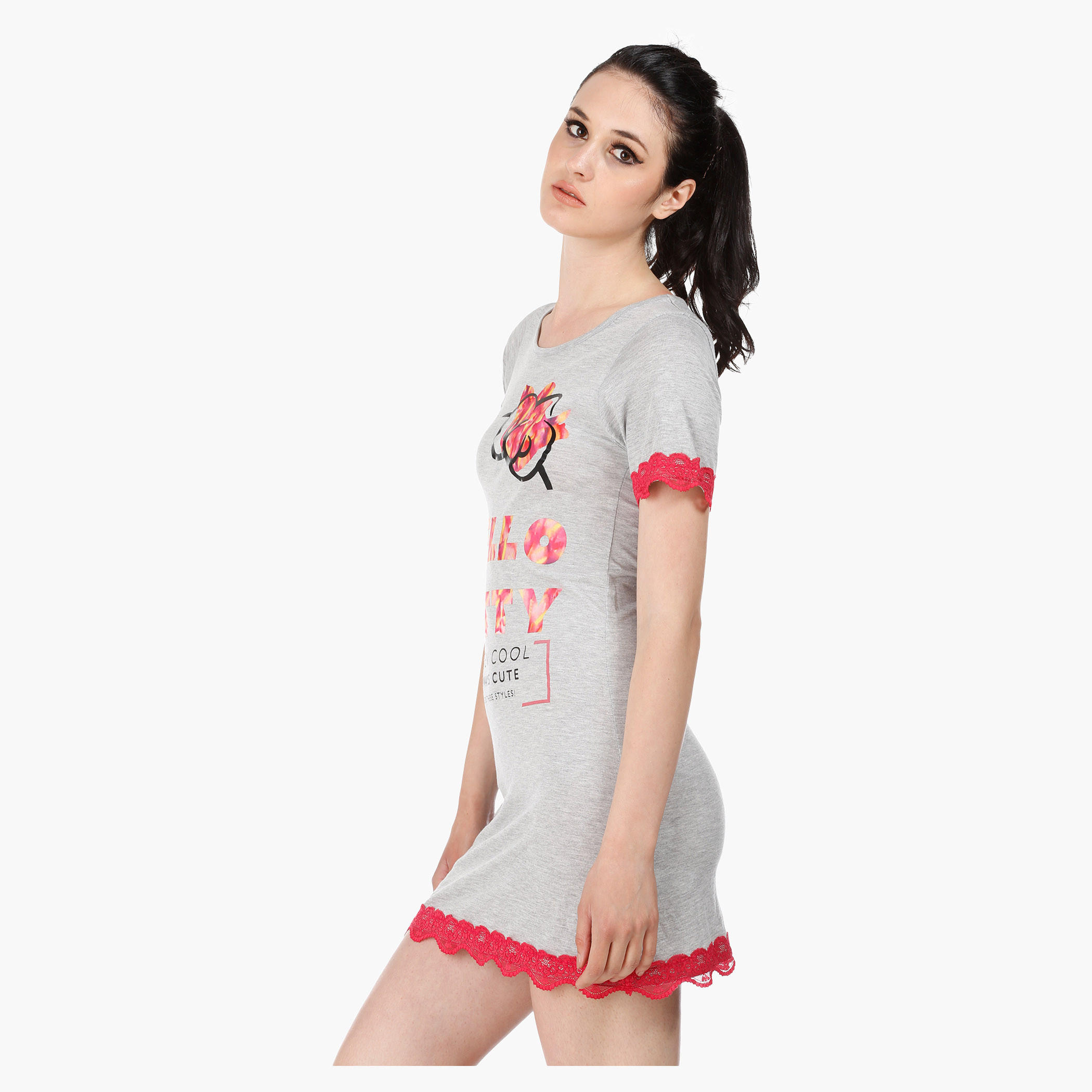 Hello Kitty Print Short Dress in Regular Fit-women-clothing-nightwear-nighties-image-3