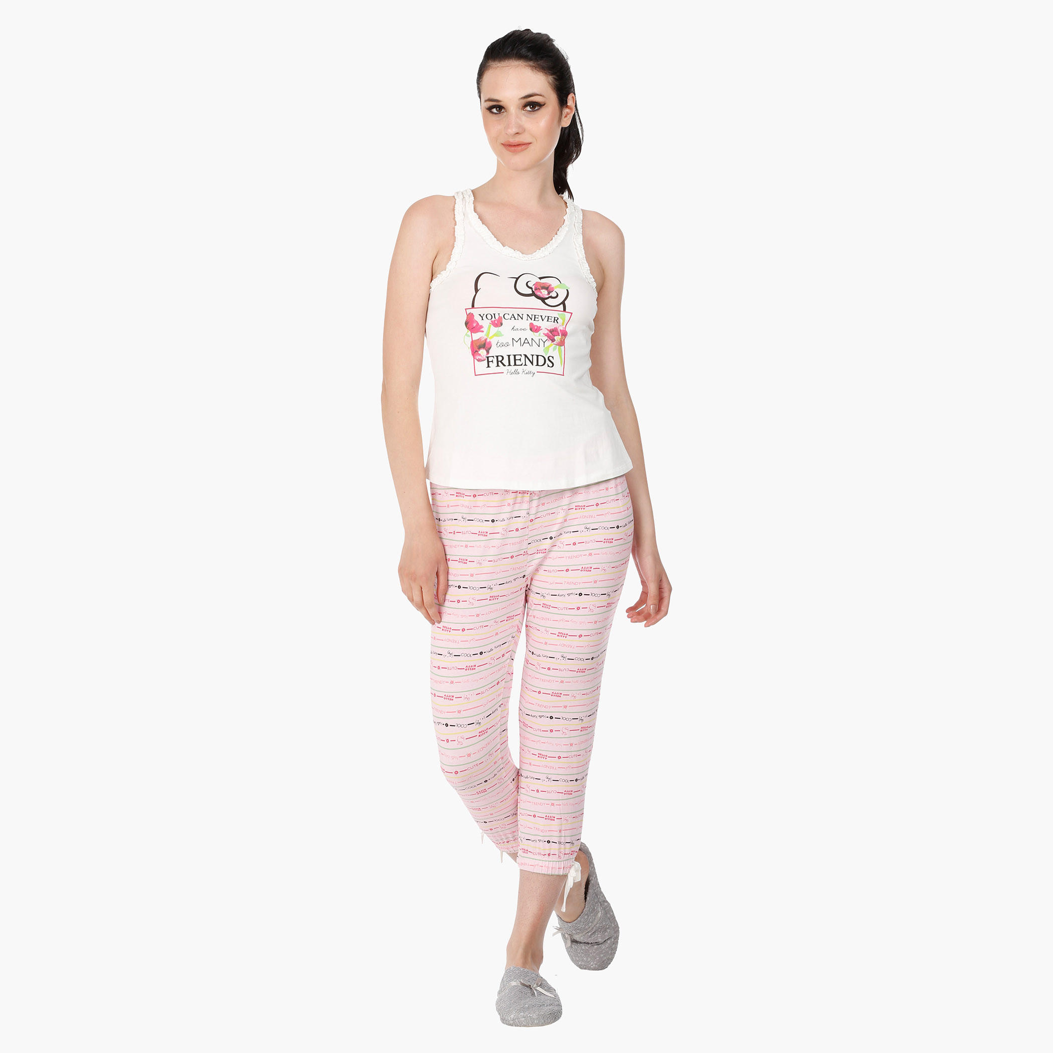 Hello Kitty Print T-Shirt and Capri Set in Regular Fit-women-clothing-nightwear-pyjamas-longsets-image-1