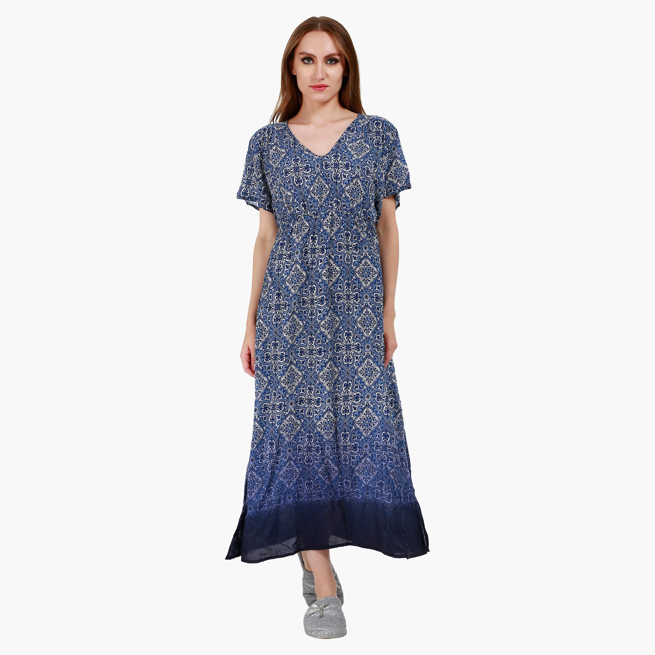 Long Printed Kaftan Dress in Regular Fit-women-clothing-dresses-image-1